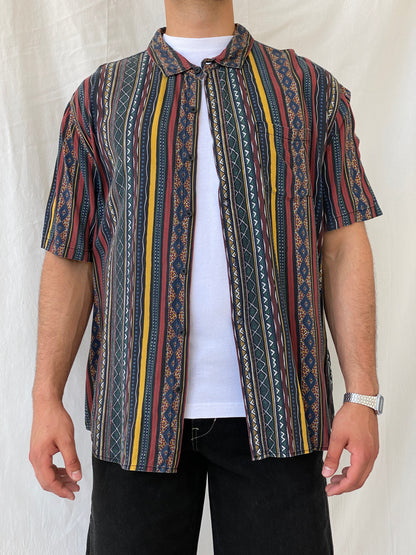 Vintage Remastered by Cotton On Men’s Striped Tribal Print Shirt - 2XL - Balagan Vintage Half Sleeve Shirt 90s, half sleeve shirt, mens shirt, multicolored, NEW IN, printed shirt, Ramez