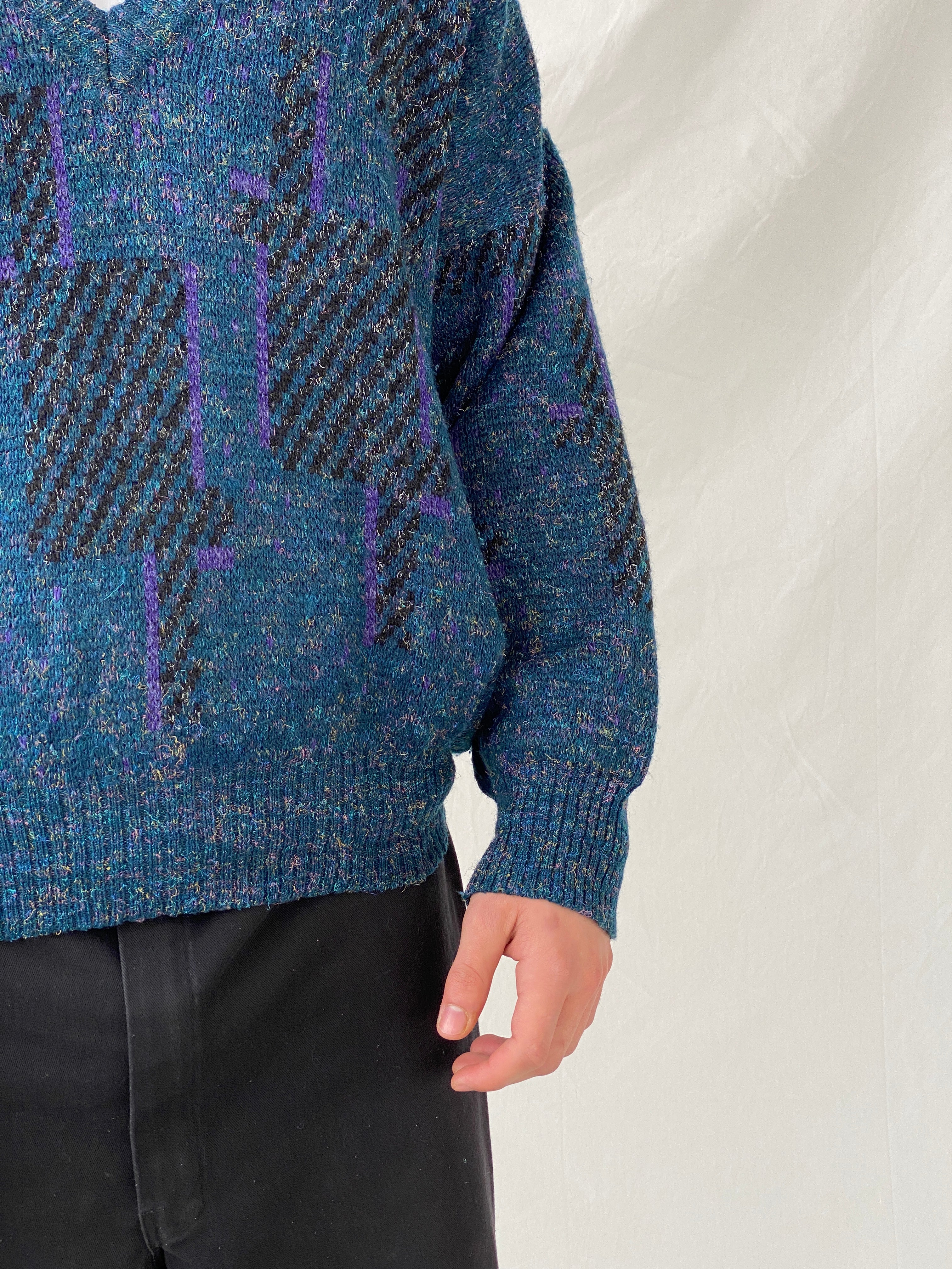 Vintage Retro 90s Angelo Litrico Blue Wool Blend V-Neck Sweater Pullover - XL - Balagan Vintage Sweater 90s, Hamza, knit, knitted, knitted sweater, men, NEW IN, streetwear, vintage, vintage sweater, winter