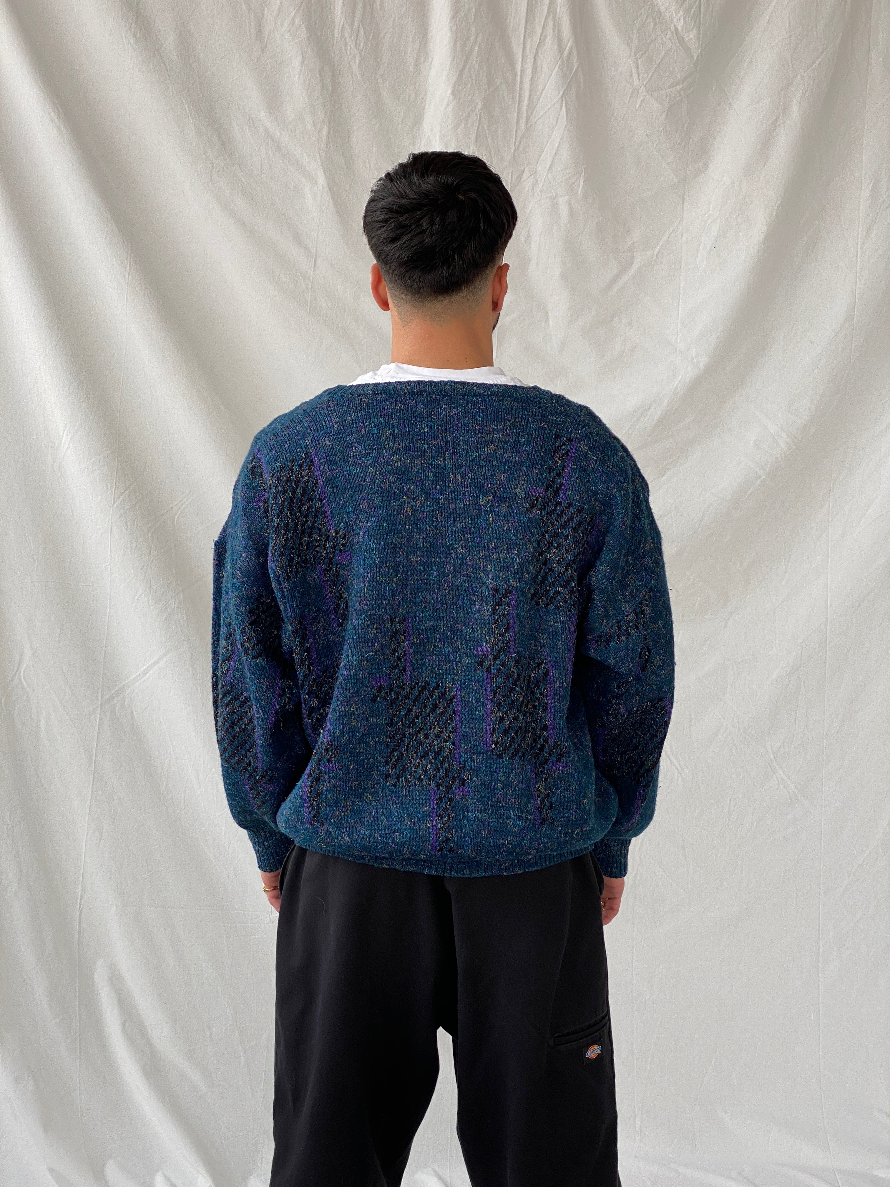 Vintage Retro 90s Angelo Litrico Blue Wool Blend V-Neck Sweater Pullover - XL - Balagan Vintage Sweater 90s, Hamza, knit, knitted, knitted sweater, men, NEW IN, streetwear, vintage, vintage sweater, winter