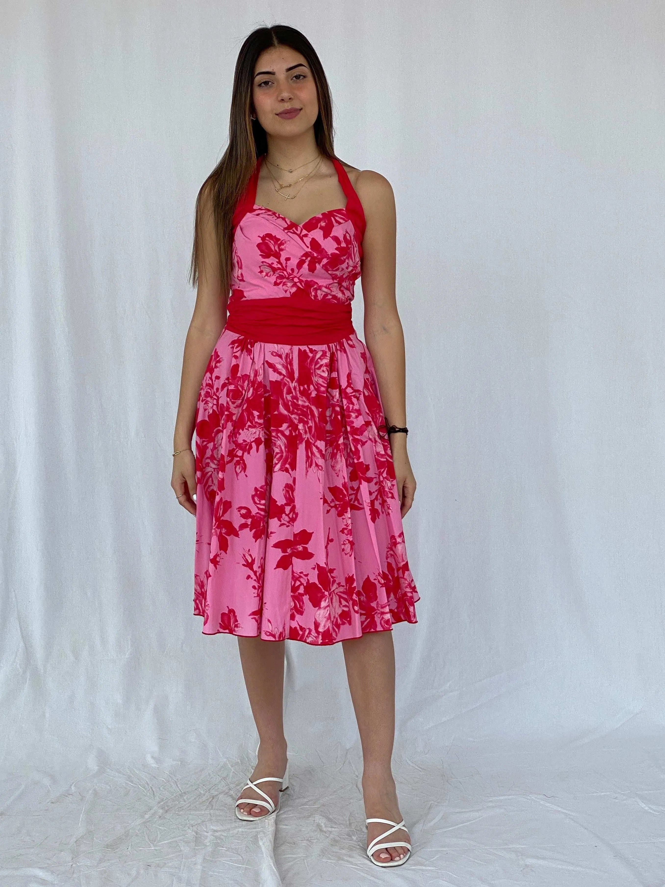 Vintage Rubber Ducky Floral Halter Midi Dress - Size M - Balagan Vintage Midi Dress 90s, dress, floral dress, Juana, midi dress