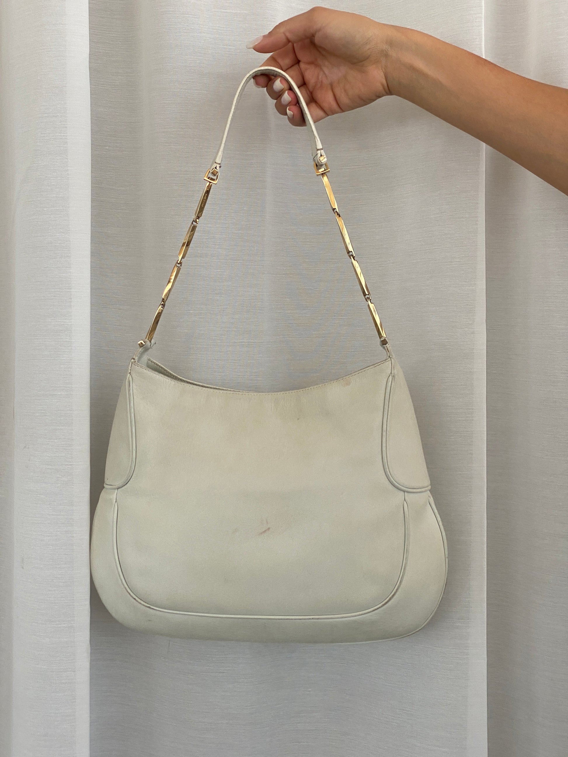 Vintage Salvatore Ferragamo White Leather Purse Gold Handle Shoulder Bag - Balagan Vintage Shoulder Bag 00s, 90s, bag, consignment, floral, NEW IN, Rand, shoulder bag, Y2K