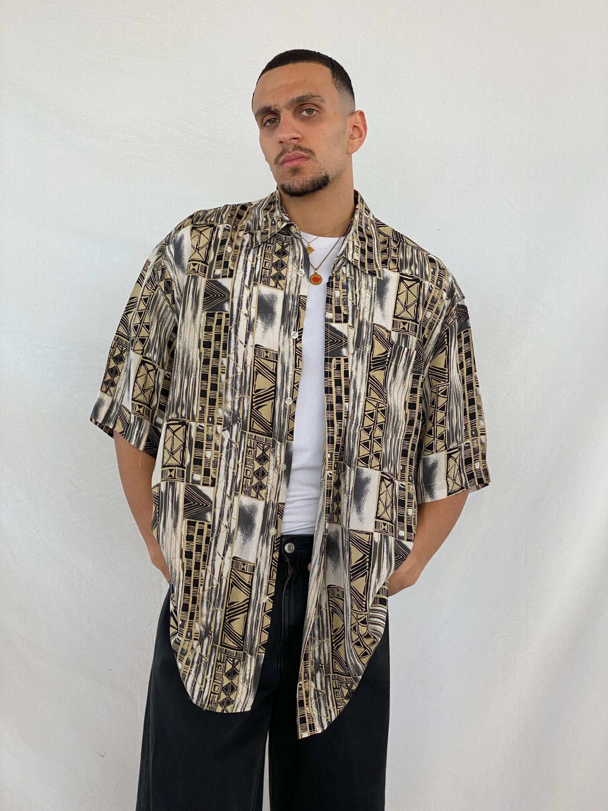 Vintage Scandia Woods Silk Printed Shirt - Balagan Vintage Half Sleeve Shirt 90s, Abdullah, half sleeve shirt