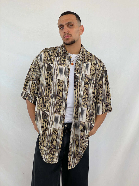 Vintage Scandia Woods Silk Printed Shirt - Balagan Vintage Half Sleeve Shirt 90s, Abdullah, half sleeve shirt
