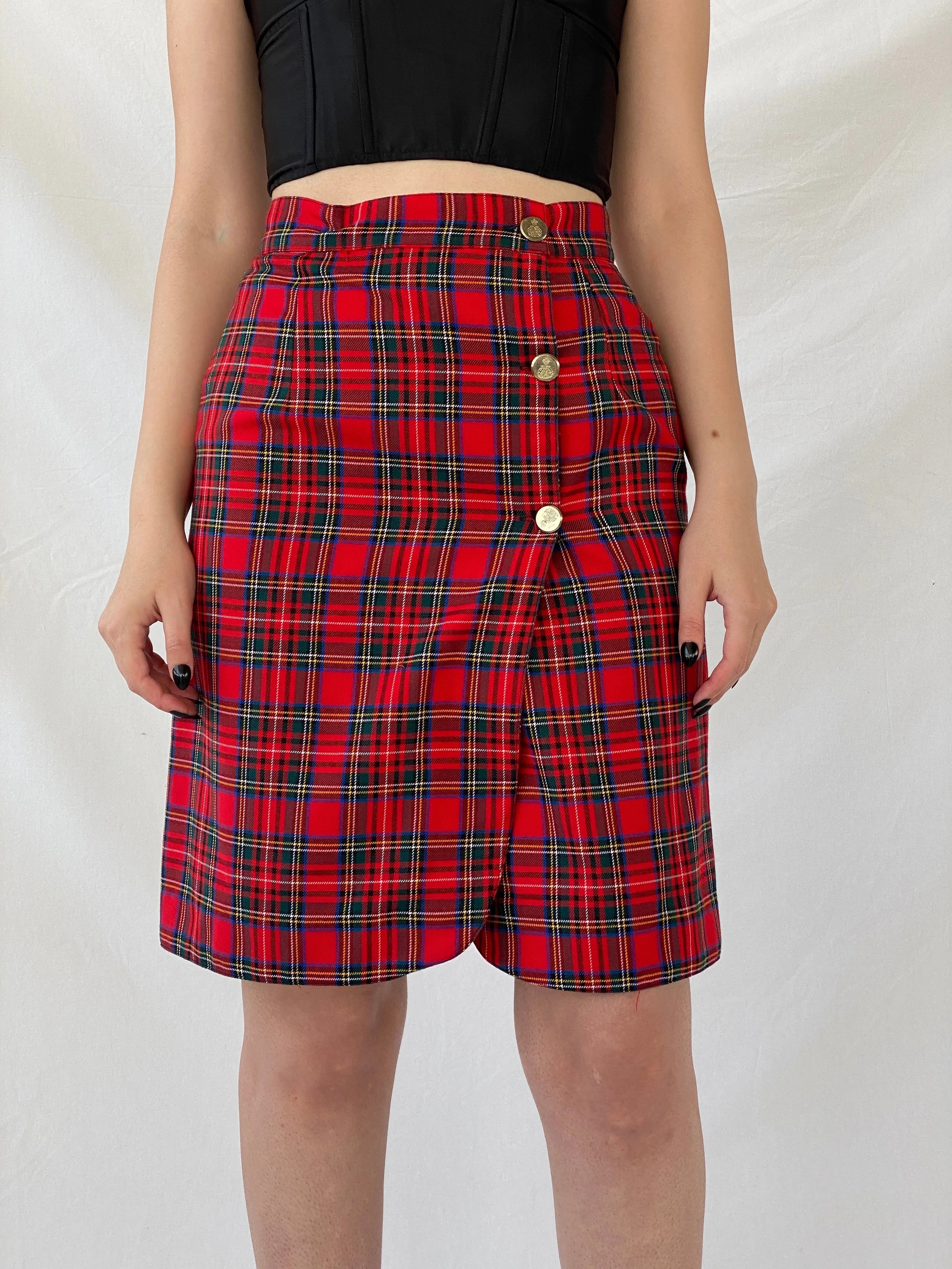 Vintage Scarlett Plaid Red Tartan Midi Button Front Skirt - M - Balagan Vintage Midi Skirt Ayah, midi skirt, NEW IN, plaid, plaid skirt, striped, winter