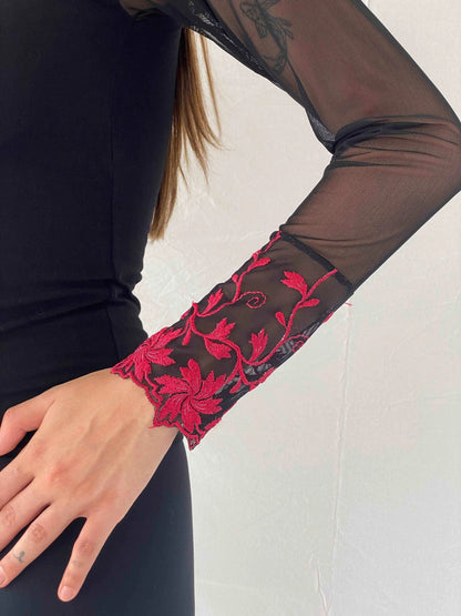 Vintage Semi Sheer Top With Floral Embroidery - Balagan Vintage Sheer Top 90s, Mira