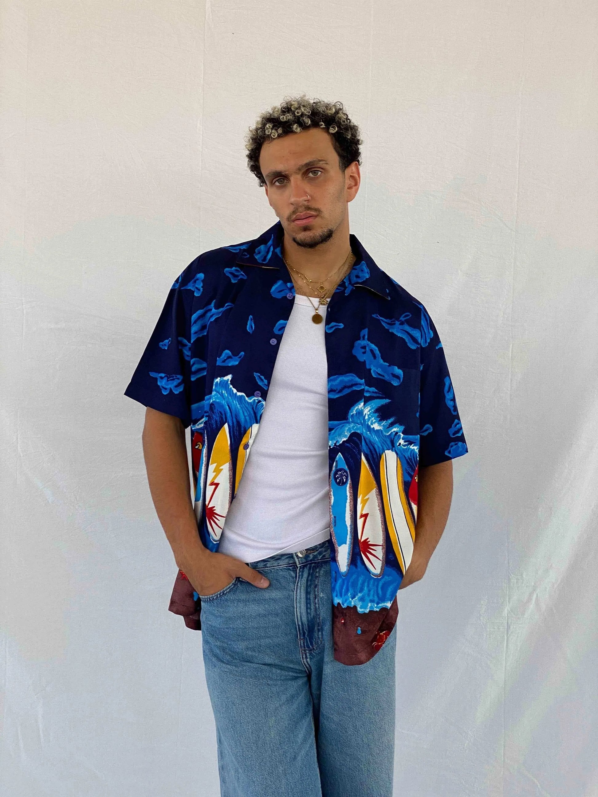 Vintage Silver Stripe Shirt - Balagan Vintage Half Sleeve Shirt 00s, 90s, Abdullah, half sleeve shirt, men