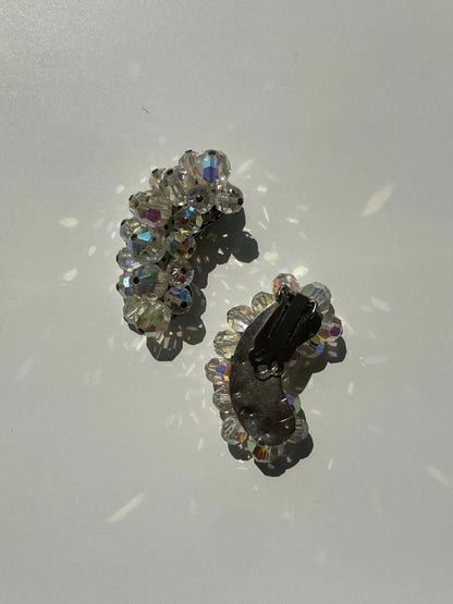 Vintage Silver Tone Crystal Crescent Clip On Earrings - Balagan Vintage Earrings 00s, 90s, Earrings
