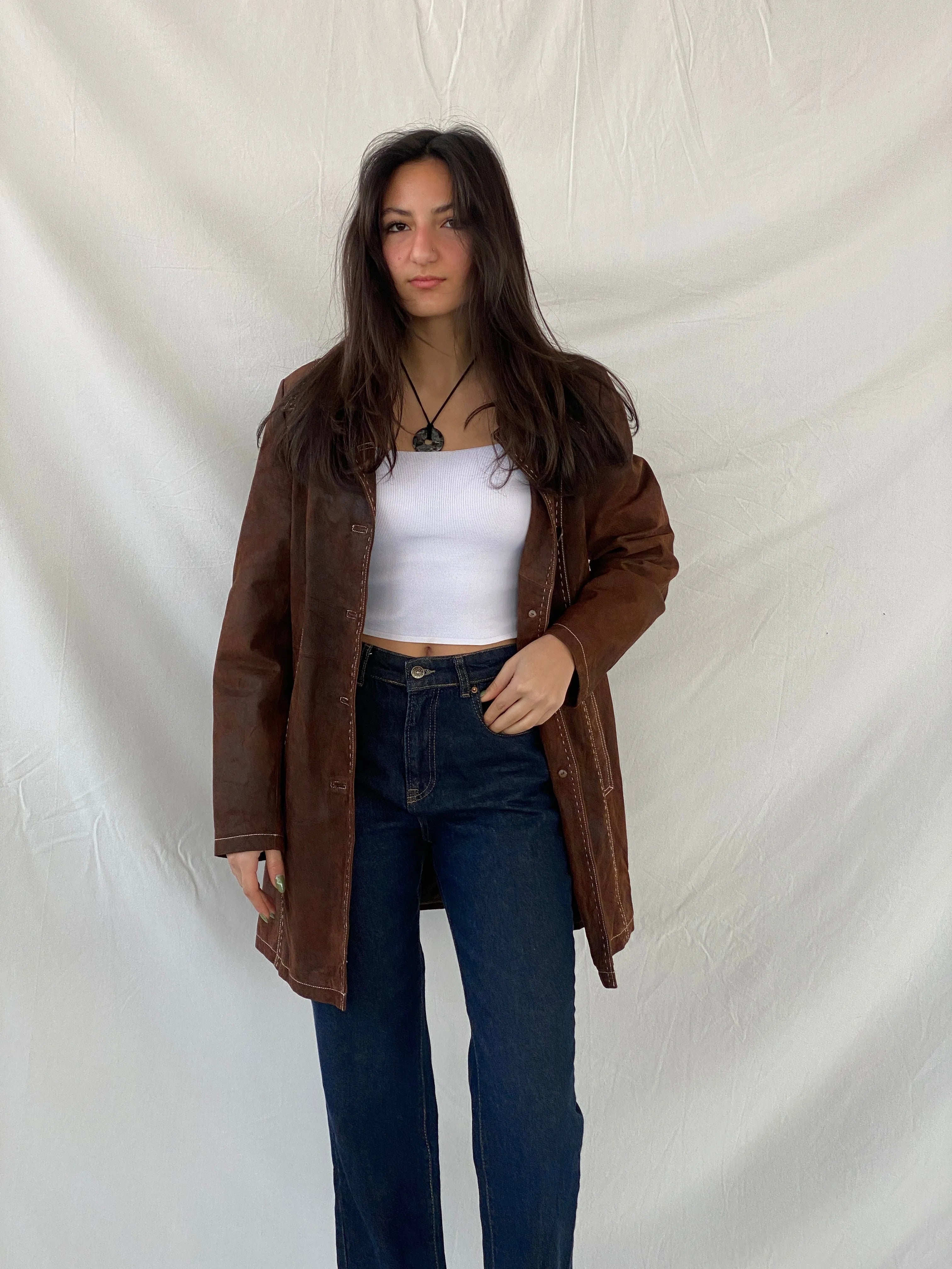 Vintage Soho New York Brown Genuine Suede Women’s Coat - L - Balagan Vintage Leather Coat 90s, brown leather, genuine leather, leather coat, Syntia, winter