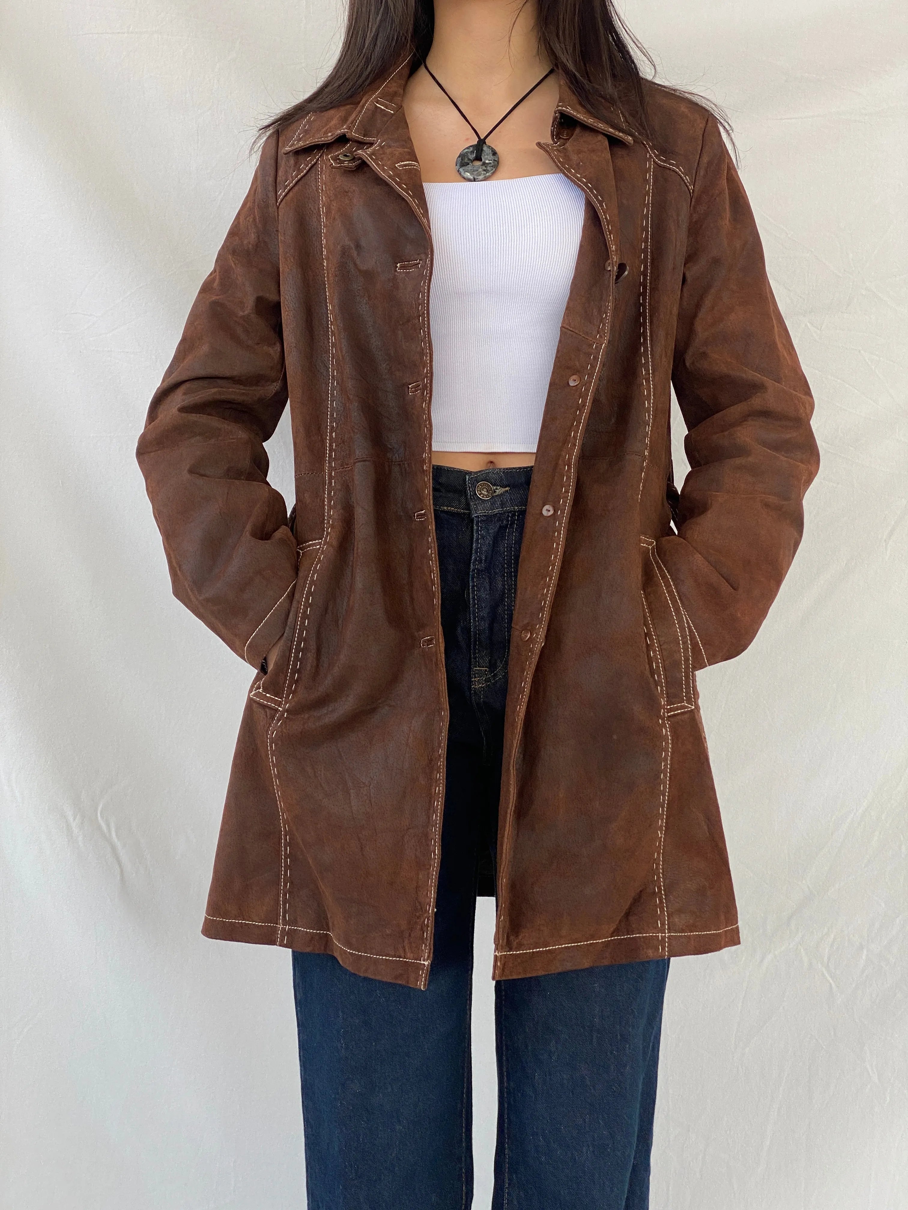 Vintage Soho New York Brown Genuine Suede Women’s Coat - L - Balagan Vintage Leather Coat 90s, brown leather, genuine leather, leather coat, Syntia, winter