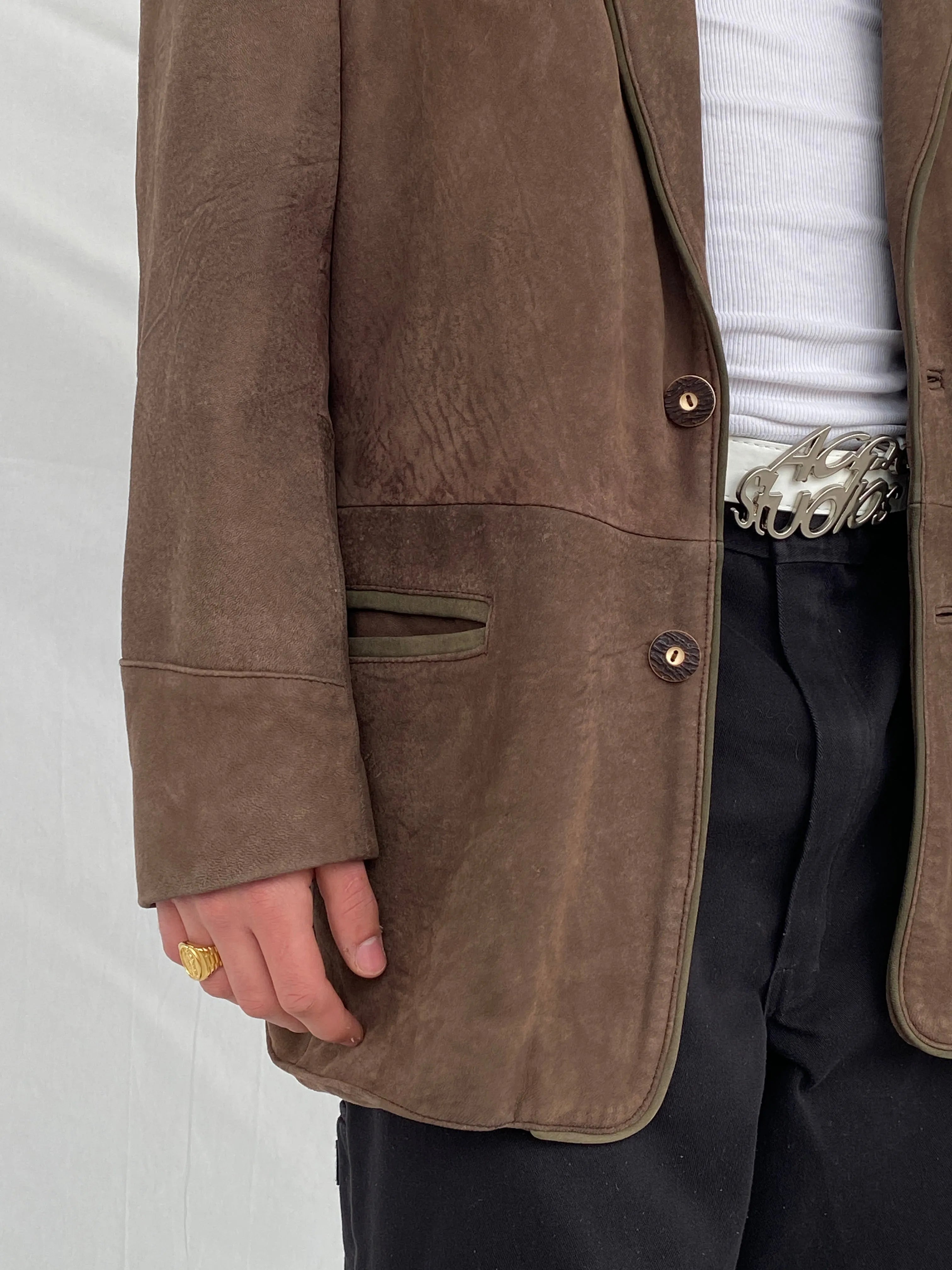 Vintage Solo Die Irocni Men’s Brown Genuine Leather Oversized Shooting Blazer Jacket - L - Balagan Vintage Leather Jacket brown leather, genuine leather, genuine leather jacket, Hamza, men, mens jackets