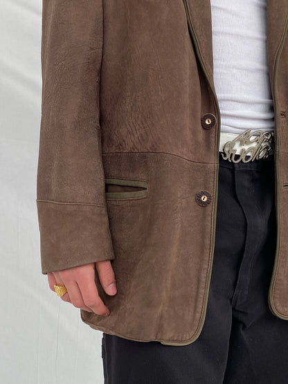 Vintage Solo Die Irocni Men’s Brown Genuine Leather Oversized Shooting Blazer Jacket - L - Balagan Vintage Leather Jacket brown leather, genuine leather, genuine leather jacket, Hamza, men, mens jackets