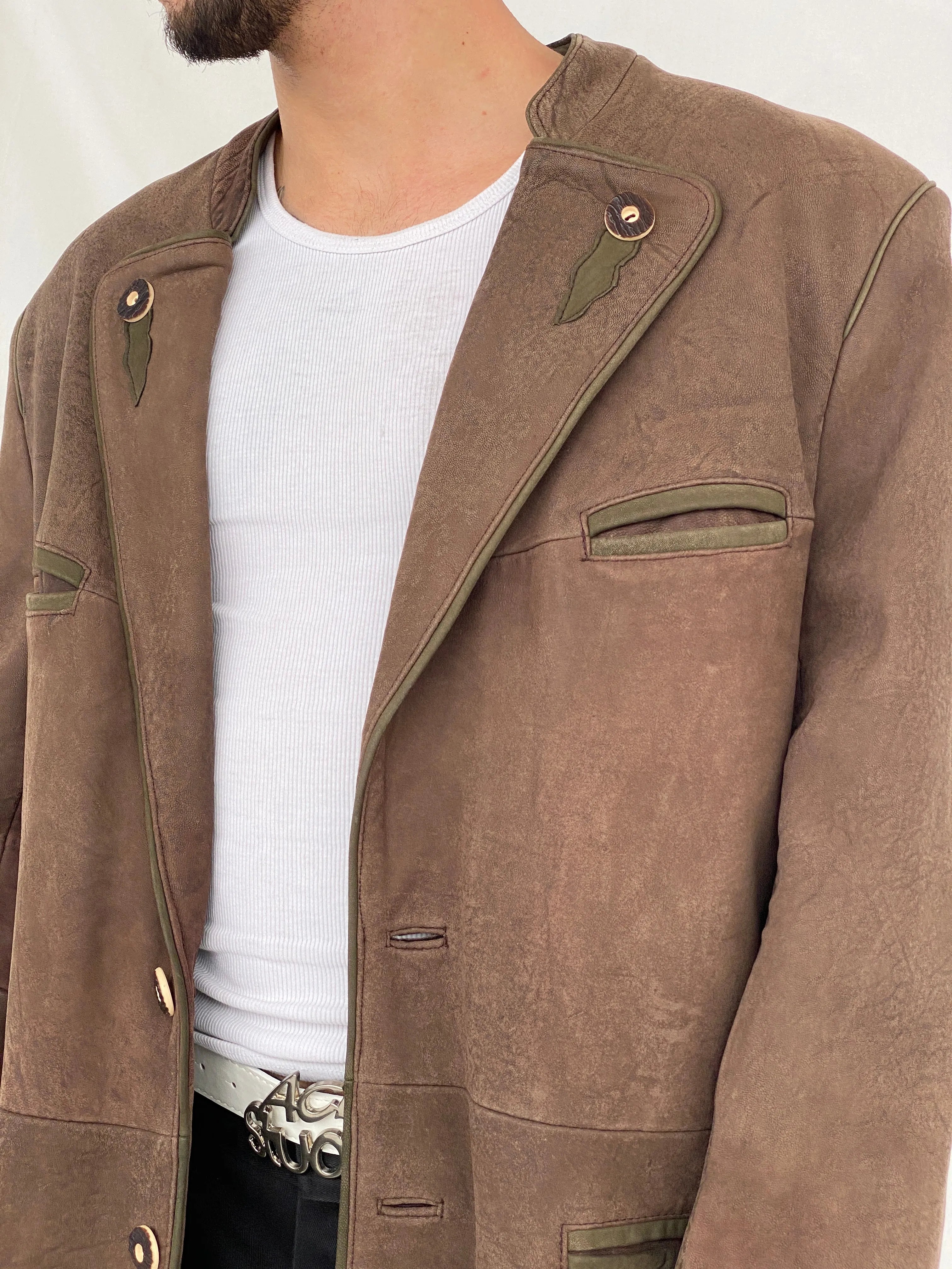 Vintage Solo Die Irocni Men’s Brown Genuine Leather Oversized Shooting Blazer Jacket - L - Balagan Vintage Leather Jacket brown leather, genuine leather, genuine leather jacket, Hamza, men, mens jackets