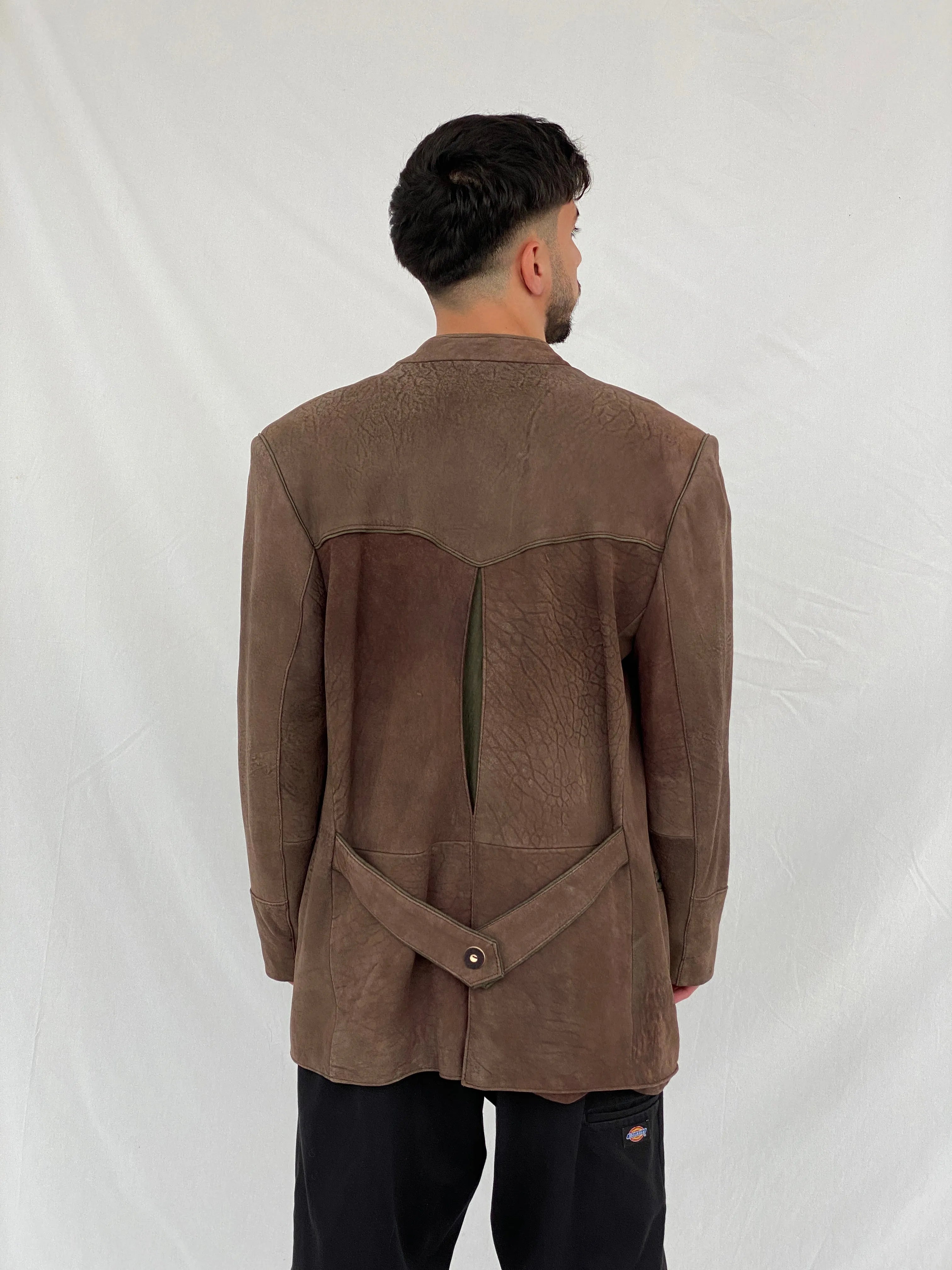 Vintage Solo Die Irocni Men’s Brown Genuine Leather Oversized Shooting Blazer Jacket - L - Balagan Vintage Leather Jacket brown leather, genuine leather, genuine leather jacket, Hamza, men, mens jackets