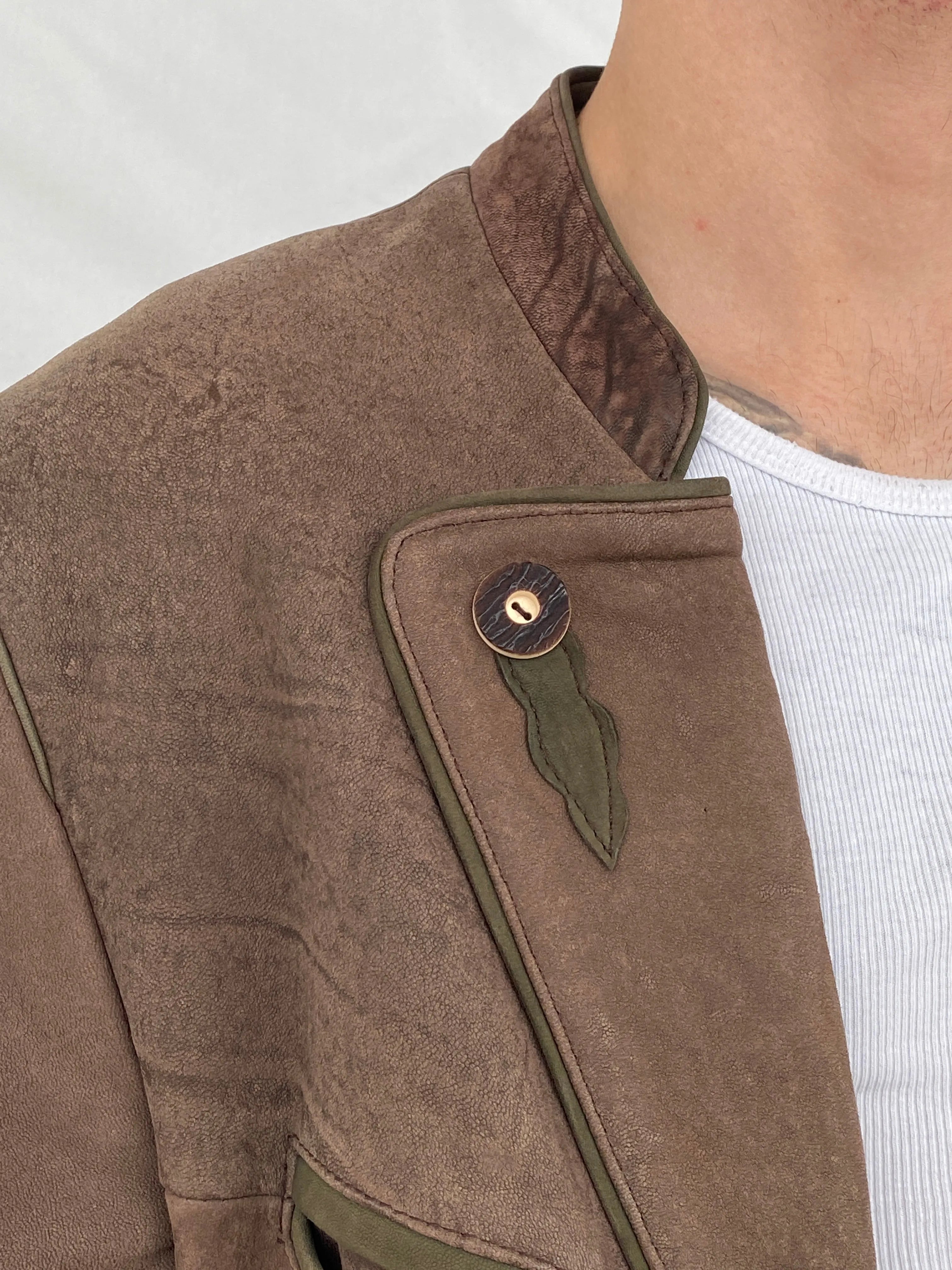 Vintage Solo Die Irocni Men’s Brown Genuine Leather Oversized Shooting Blazer Jacket - L - Balagan Vintage Leather Jacket brown leather, genuine leather, genuine leather jacket, Hamza, men, mens jackets