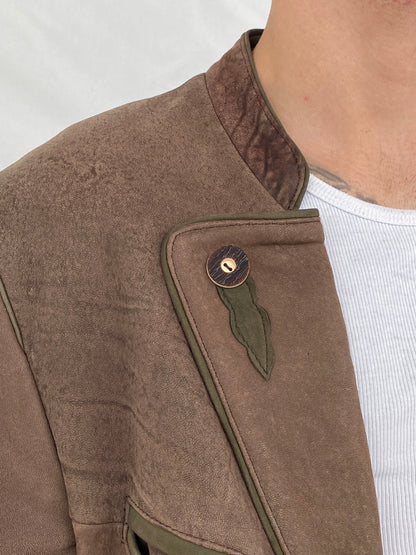 Vintage Solo Die Irocni Men’s Brown Genuine Leather Oversized Shooting Blazer Jacket - L - Balagan Vintage Leather Jacket brown leather, genuine leather, genuine leather jacket, Hamza, men, mens jackets