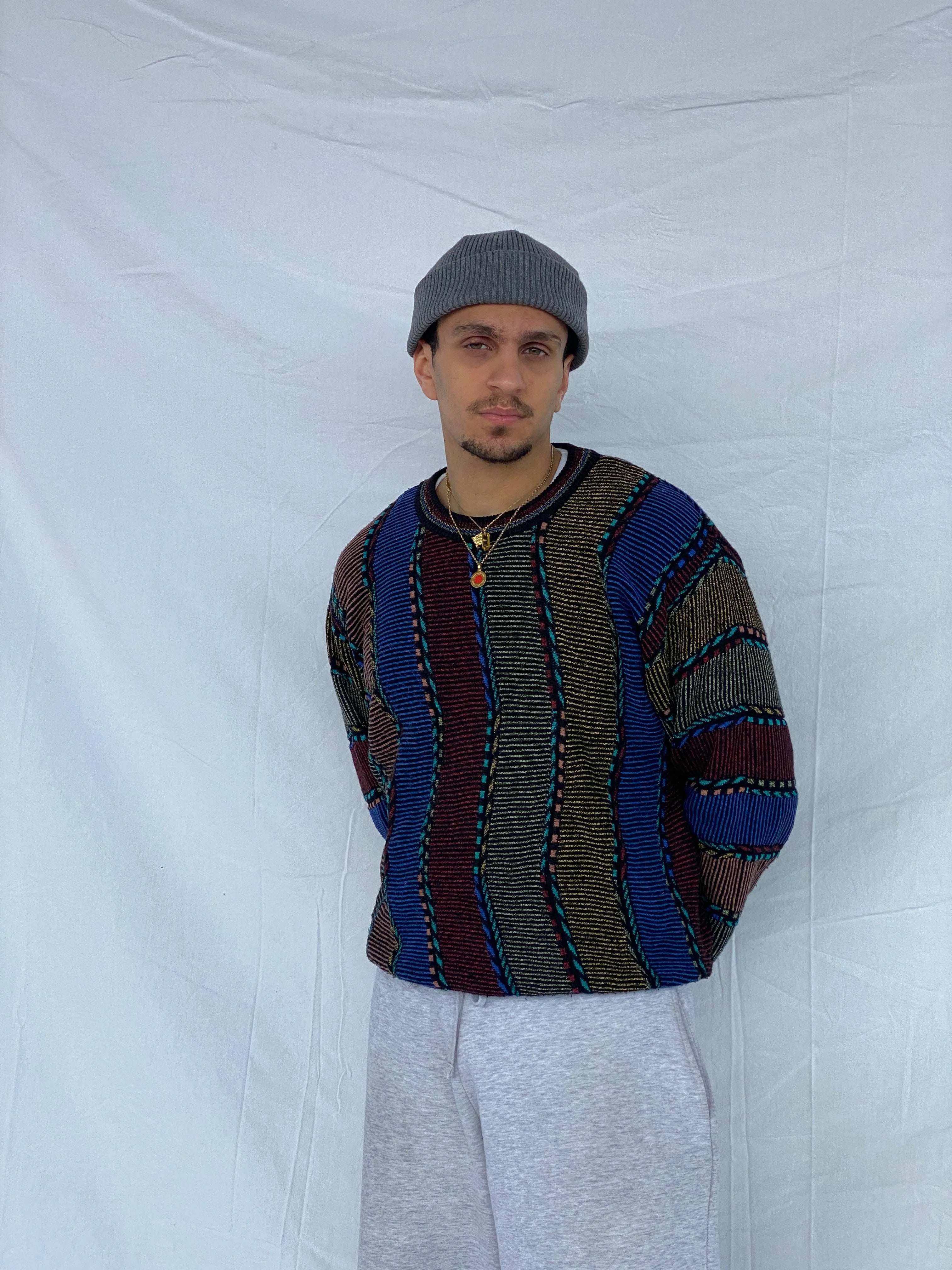Vintage St.Clou Coogi-Style Multicolored Knitted Sweater - Size M - Balagan Vintage Sweater 80s, 90s, Abdullah, knitted sweater, vintage sweater, winter