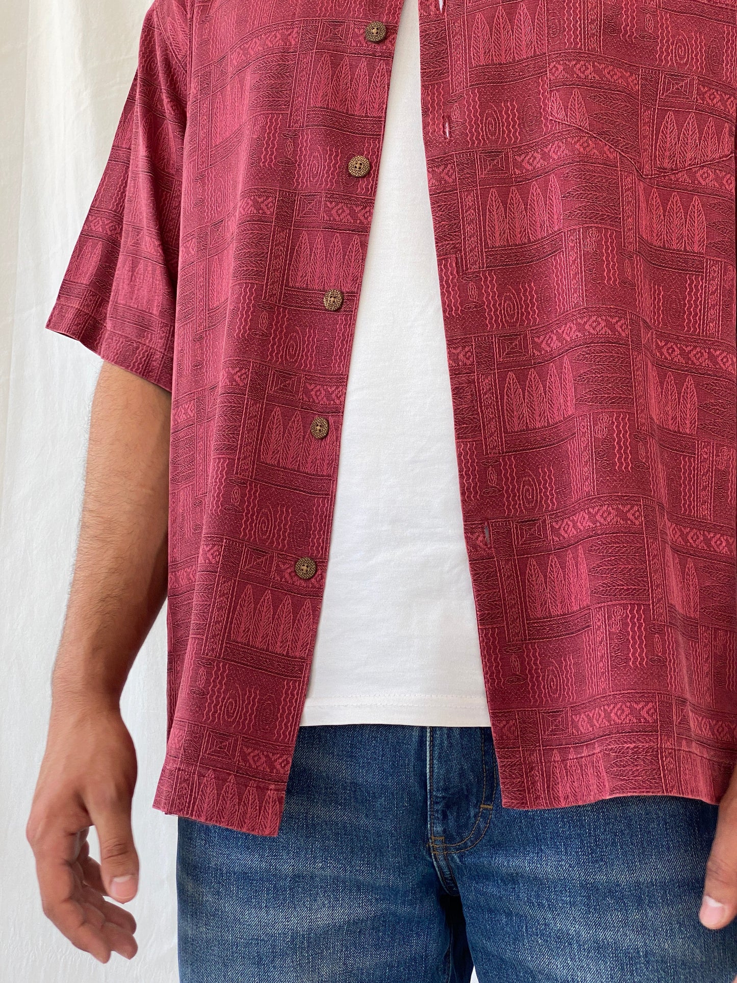 Vintage St. John’s Bay Men’s Short Sleeve Burgundy Hawaiian Silk Shirt - L - Balagan Vintage Half Sleeve Shirt 90s, half sleeve shirt, Hawaiian shirt, mens shirt, printed shirt, Ramez, silk, silk shirt