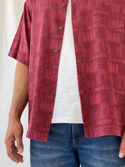 Vintage St. John’s Bay Men’s Short Sleeve Burgundy Hawaiian Silk Shirt - L - Balagan Vintage Half Sleeve Shirt 90s, half sleeve shirt, Hawaiian shirt, mens shirt, printed shirt, Ramez, silk, silk shirt