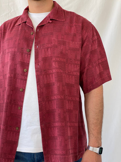 Vintage St. John’s Bay Men’s Short Sleeve Burgundy Hawaiian Silk Shirt - L - Balagan Vintage Half Sleeve Shirt 90s, half sleeve shirt, Hawaiian shirt, mens shirt, printed shirt, Ramez, silk, silk shirt