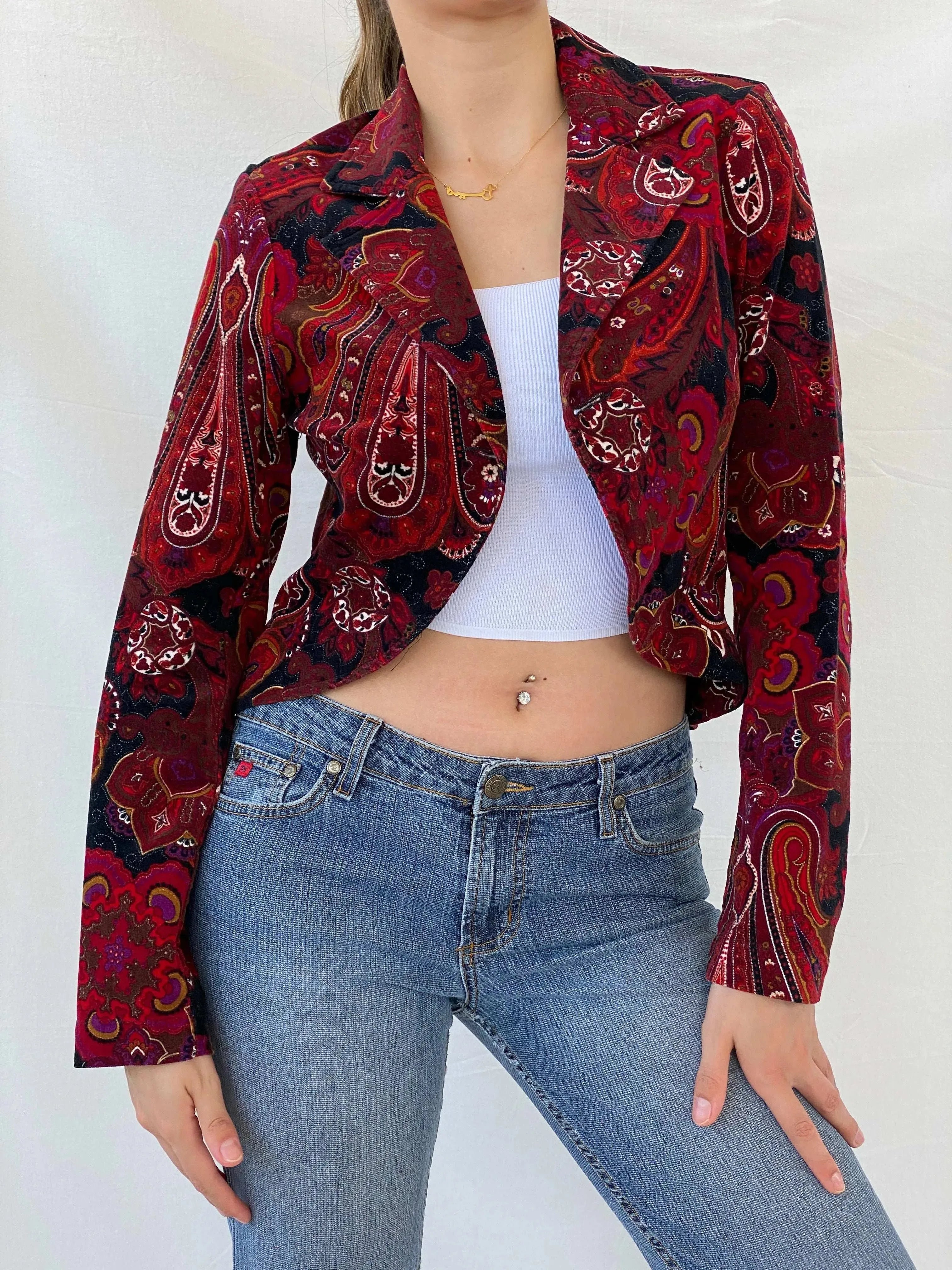 Vintage Steps Womenswear Paisley Print Red Blazer - S - Balagan Vintage Blazer 90s, blazer, Coats&Jackets, full sleeve blazer, Mira, winter, Women's Blazers