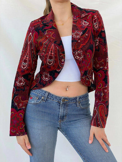 Vintage Steps Womenswear Paisley Print Red Blazer - S - Balagan Vintage Blazer 90s, blazer, Coats&Jackets, full sleeve blazer, Mira, winter, Women's Blazers