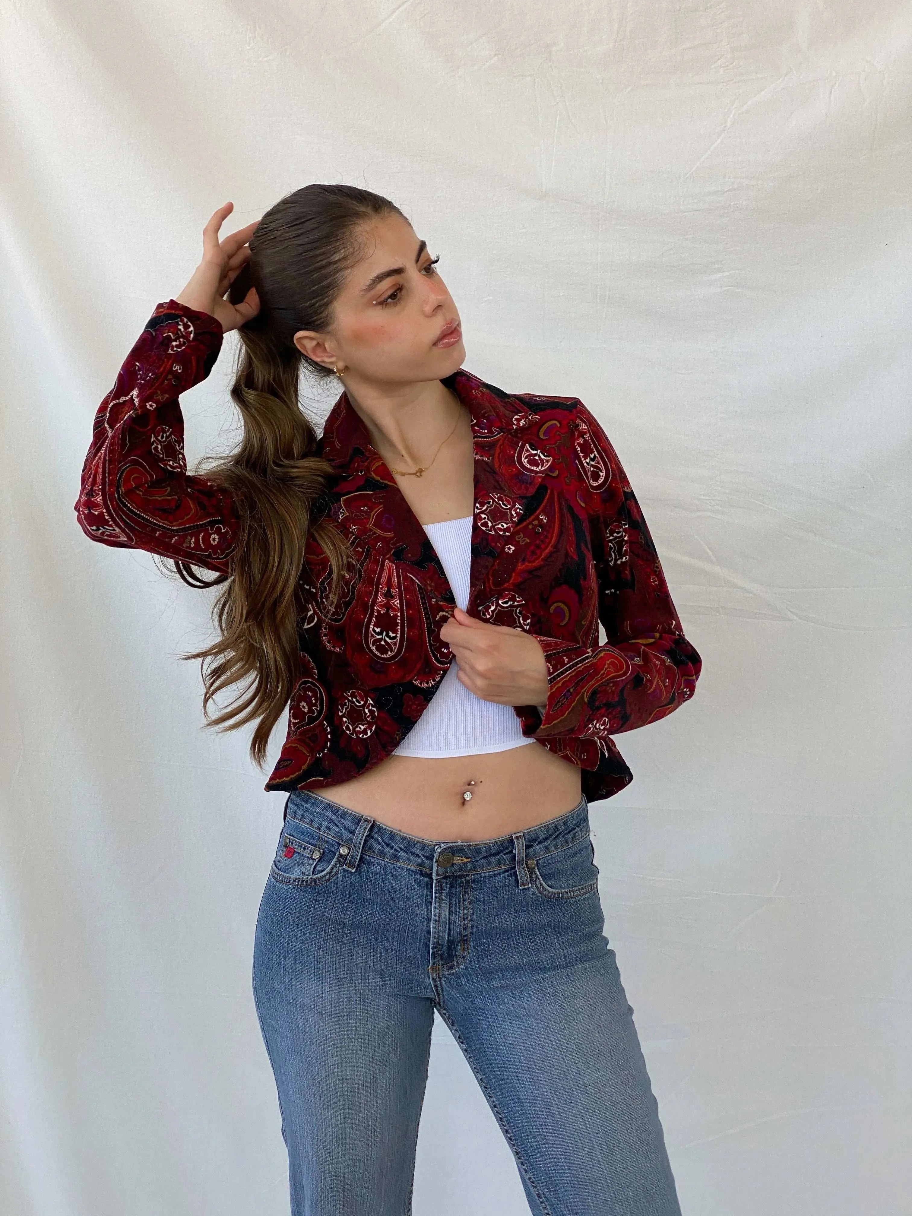 Vintage Steps Womenswear Paisley Print Red Blazer - S - Balagan Vintage Blazer 90s, blazer, Coats&Jackets, full sleeve blazer, Mira, winter, Women's Blazers