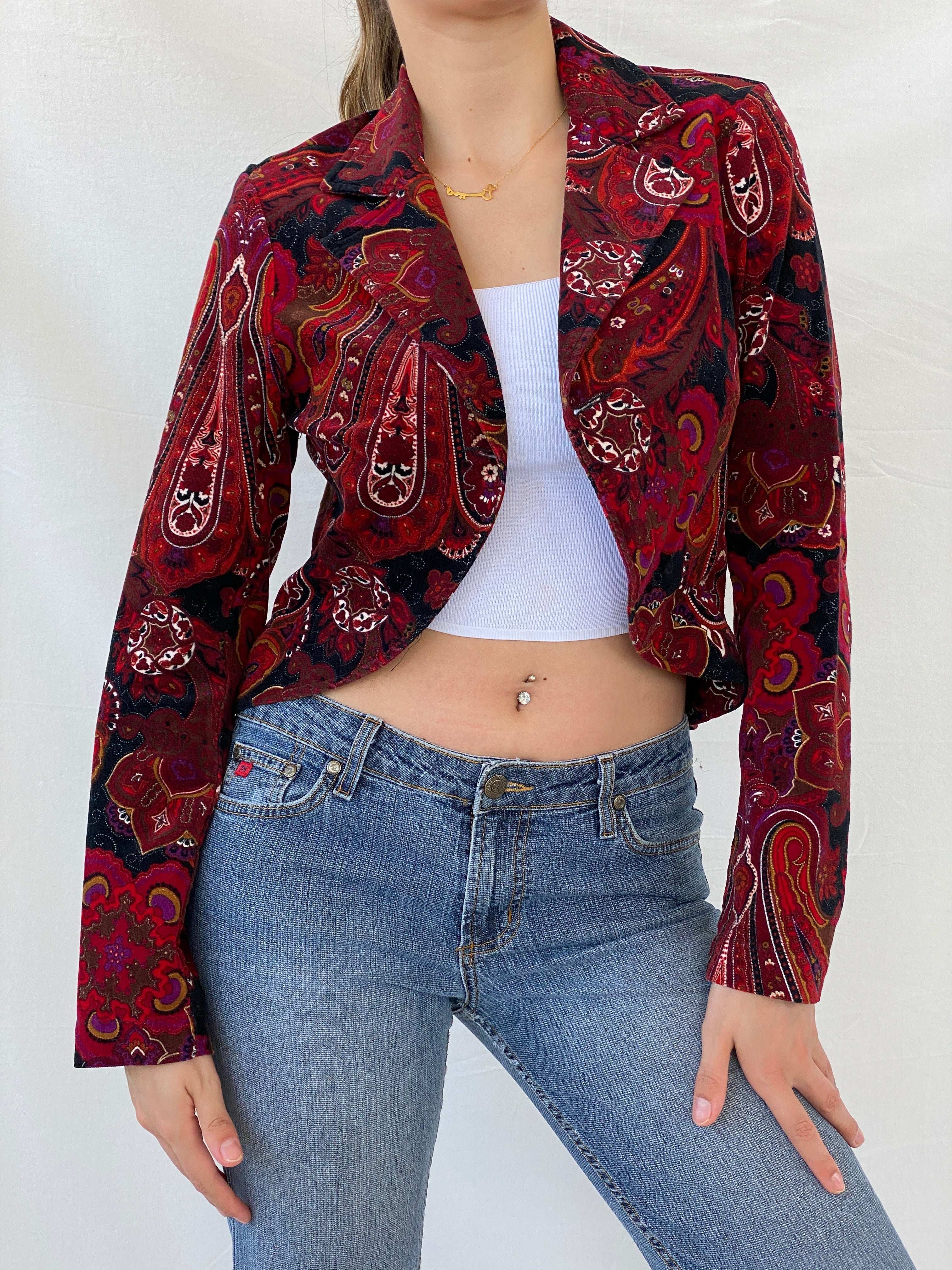 Vintage Steps Womenswear Paisley Print Red Blazer - S - Balagan Vintage Blazer 90s, blazer, full sleeve blazer, Mira, winter