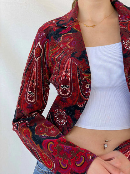 Vintage Steps Womenswear Paisley Print Red Blazer - S - Balagan Vintage Blazer 90s, blazer, Coats&Jackets, full sleeve blazer, Mira, winter, Women's Blazers