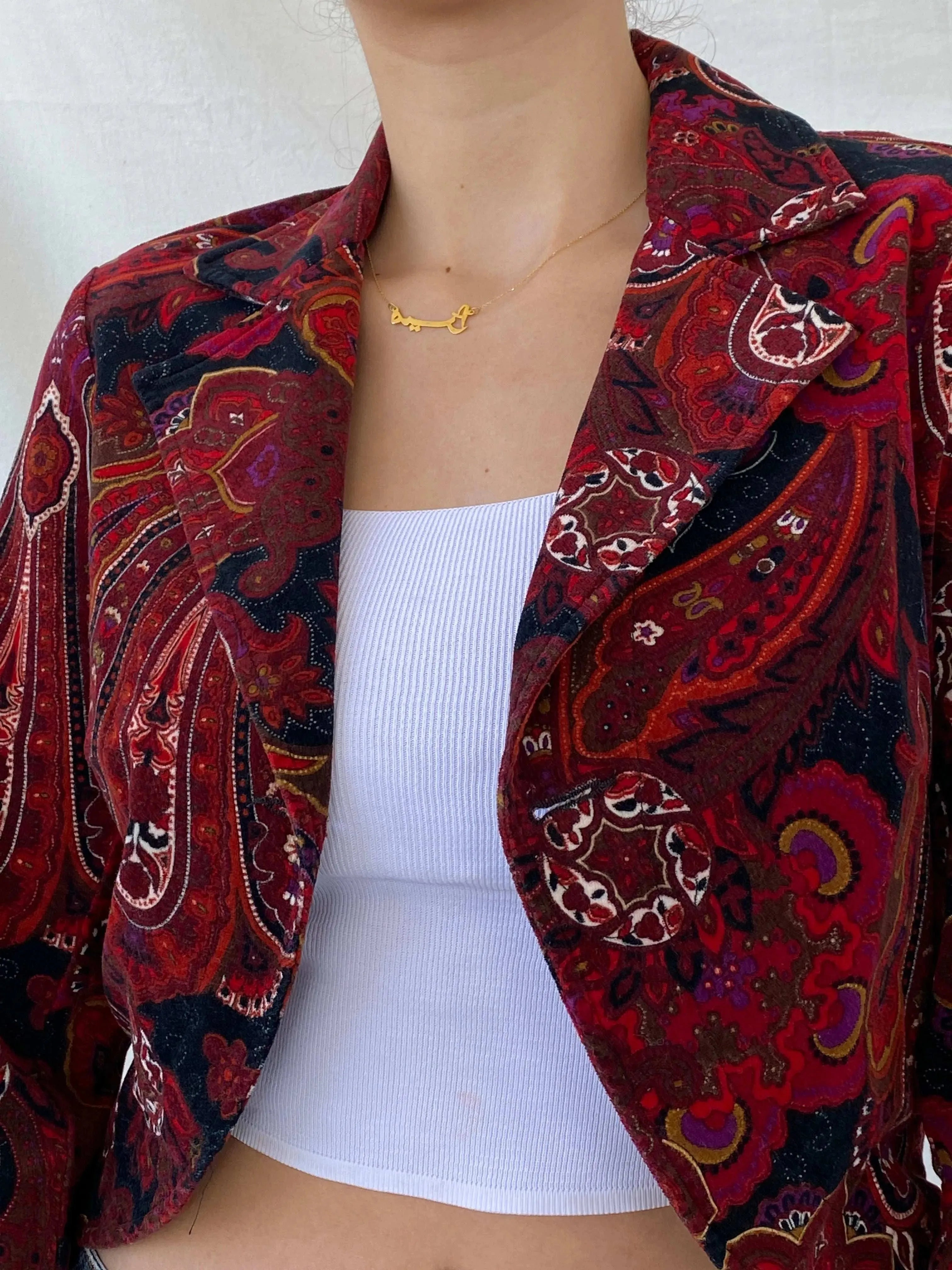 Vintage Steps Womenswear Paisley Print Red Blazer - S - Balagan Vintage Blazer 90s, blazer, Coats&Jackets, full sleeve blazer, Mira, winter, Women's Blazers