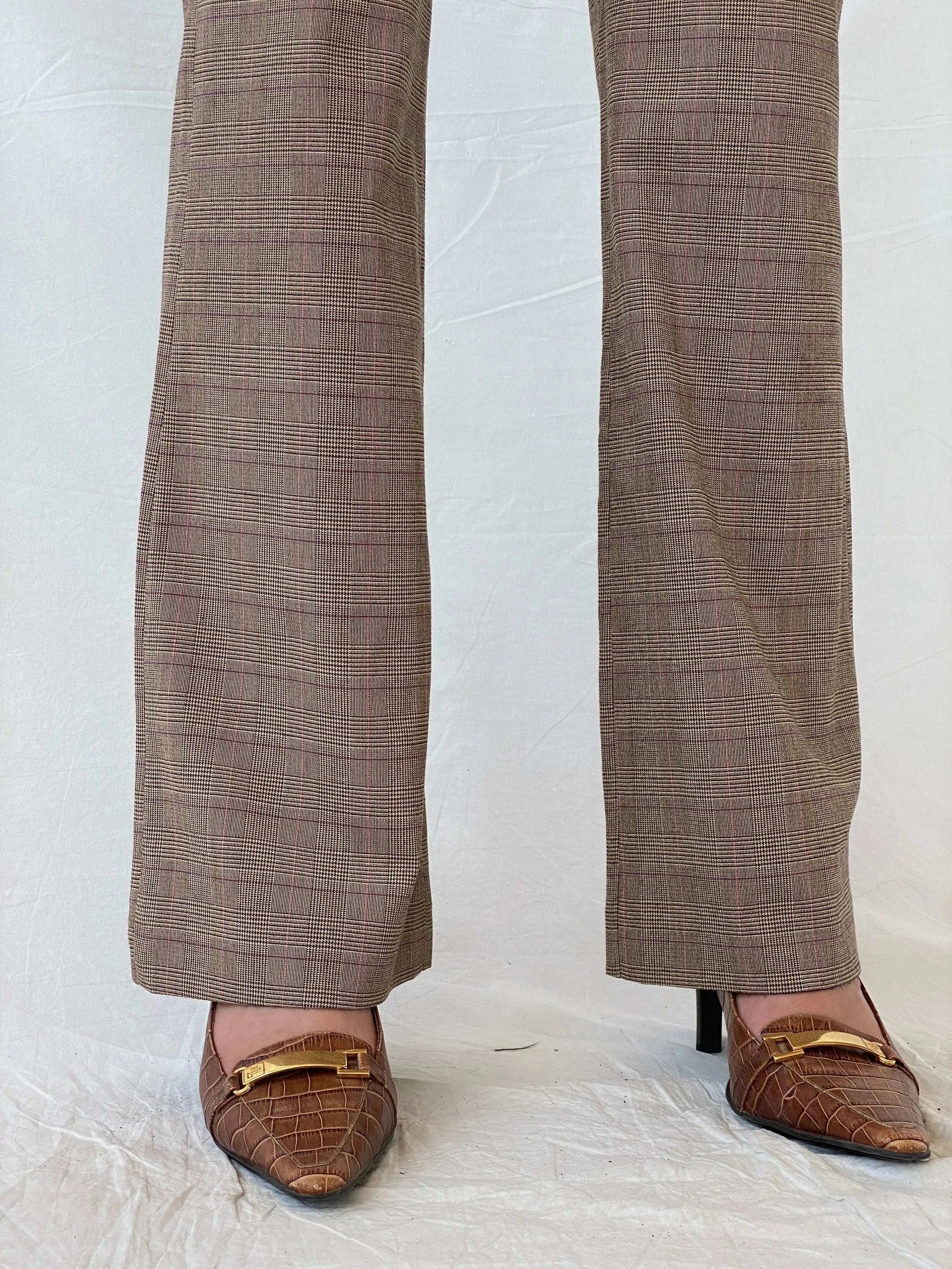 Vintage Studio SNY Paris Brown Plaid Mid Rise Office Pants - M - Balagan Vintage Pants Mira, Office core, pants, striped pants, women pants