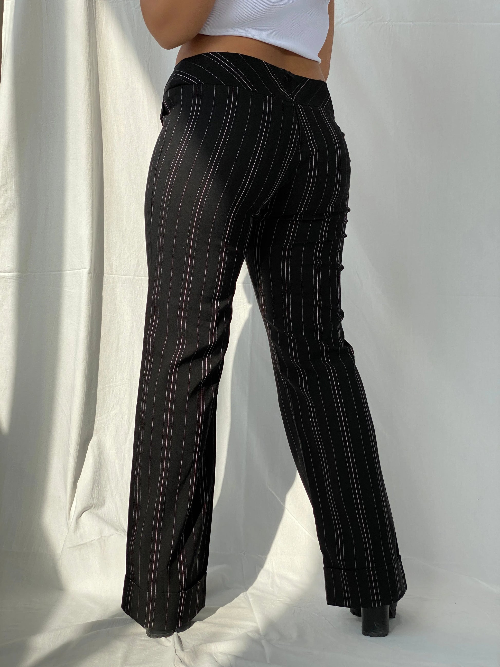 Vintage Studio Y Stretch Office Pants Striped Black Trousers - Balagan Vintage Pants 00s, 90s, Dina, Office core, vintage pants