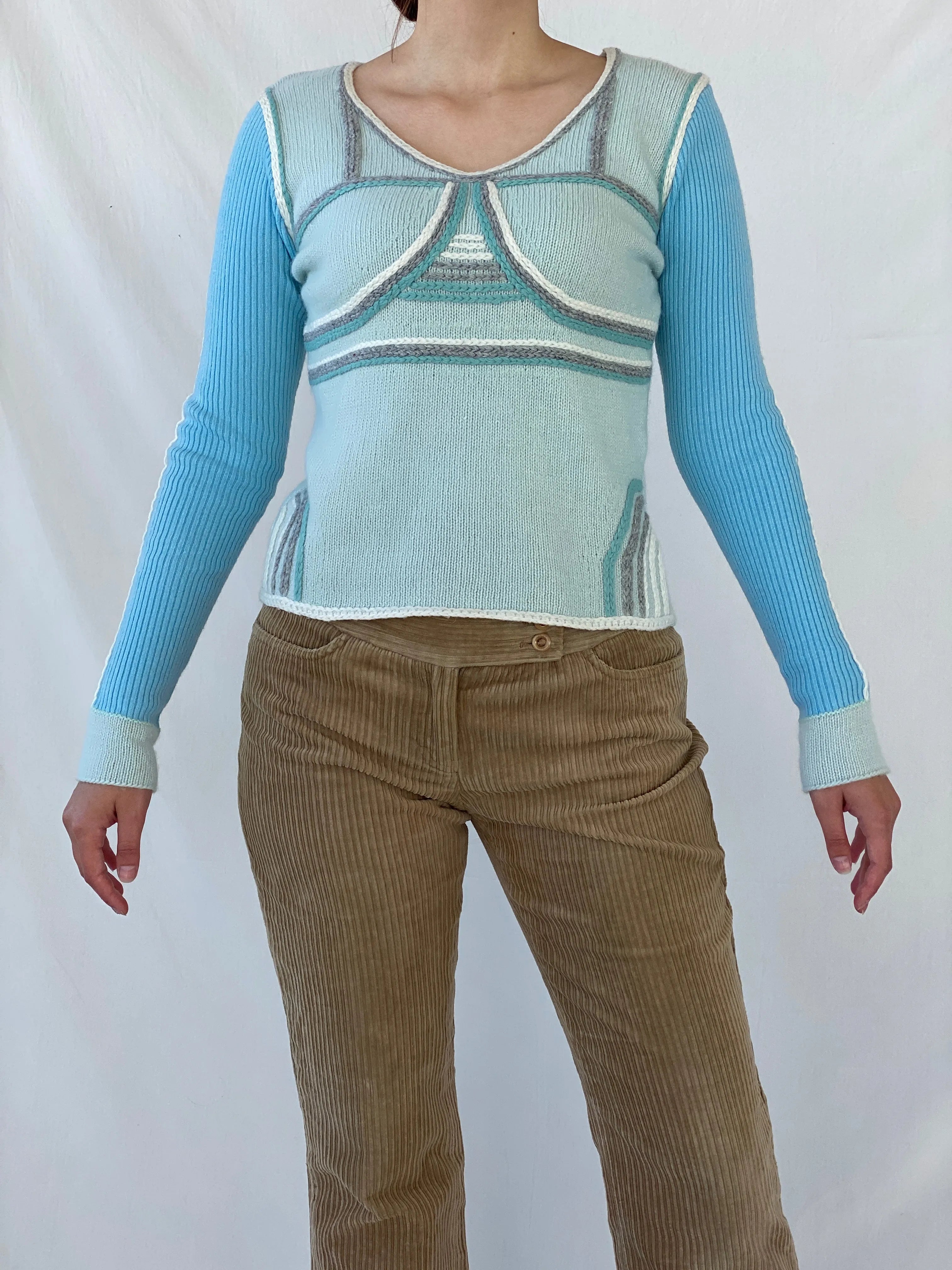 Vintage SUCHITA Rib Knit Pastel Blues Wool Long Sleeve Top - M - Balagan Vintage 00s, 90s, Ayah, women top