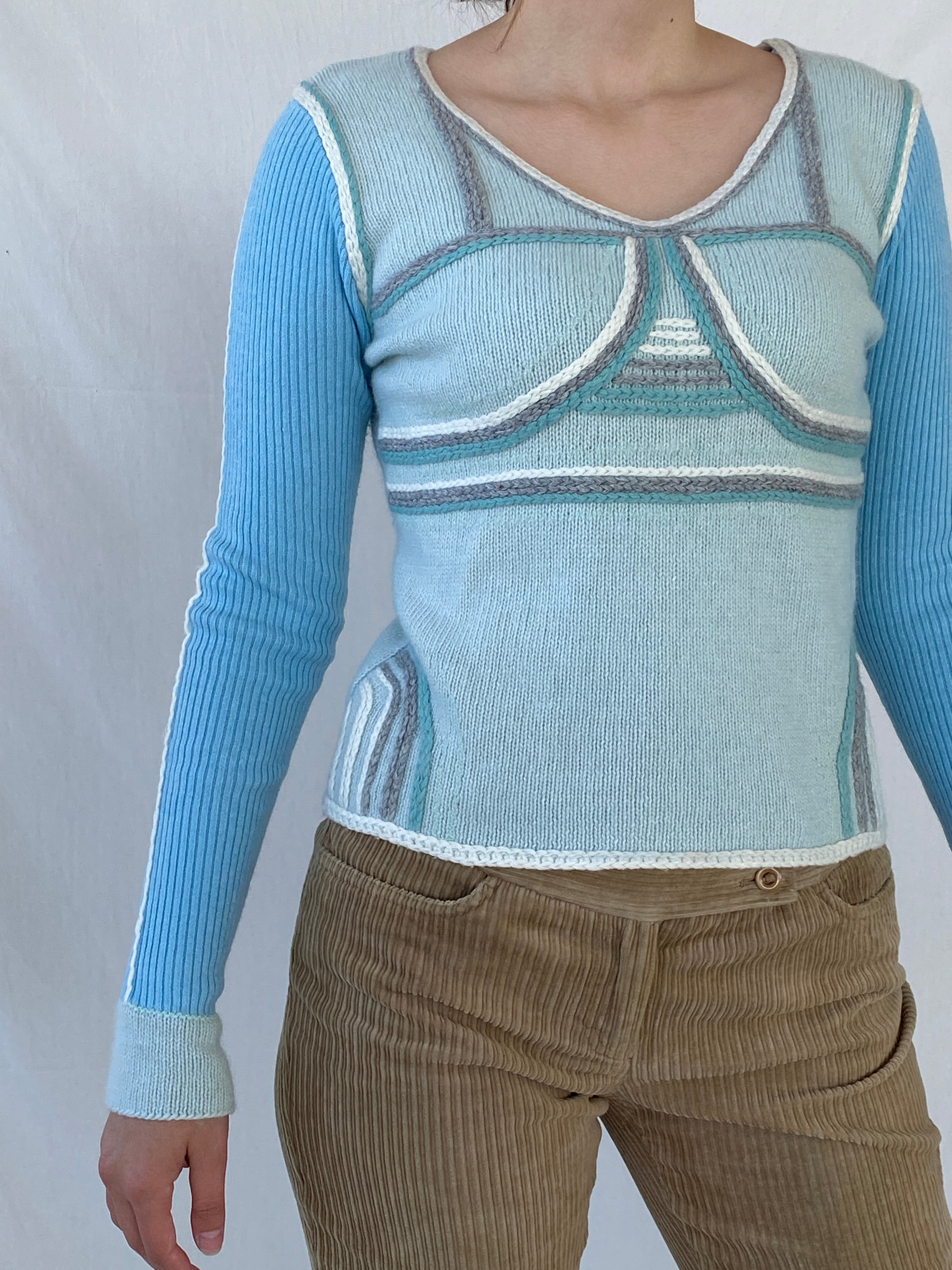 Vintage SUCHITA Rib Knit Pastel Blues Wool Long Sleeve Top - M - Balagan Vintage 00s, 90s, Ayah, NEW IN, women top