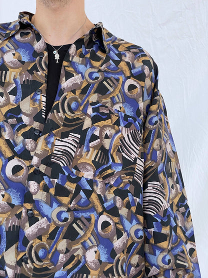 Vintage SUMMA Silk Printed Full Sleeve Shirt Size XL - Balagan Vintage Full Sleeve Shirt 90s, Awsam, full sleeve shirt, mens shirt, printed shirt, printed silk shirt, silk shirt