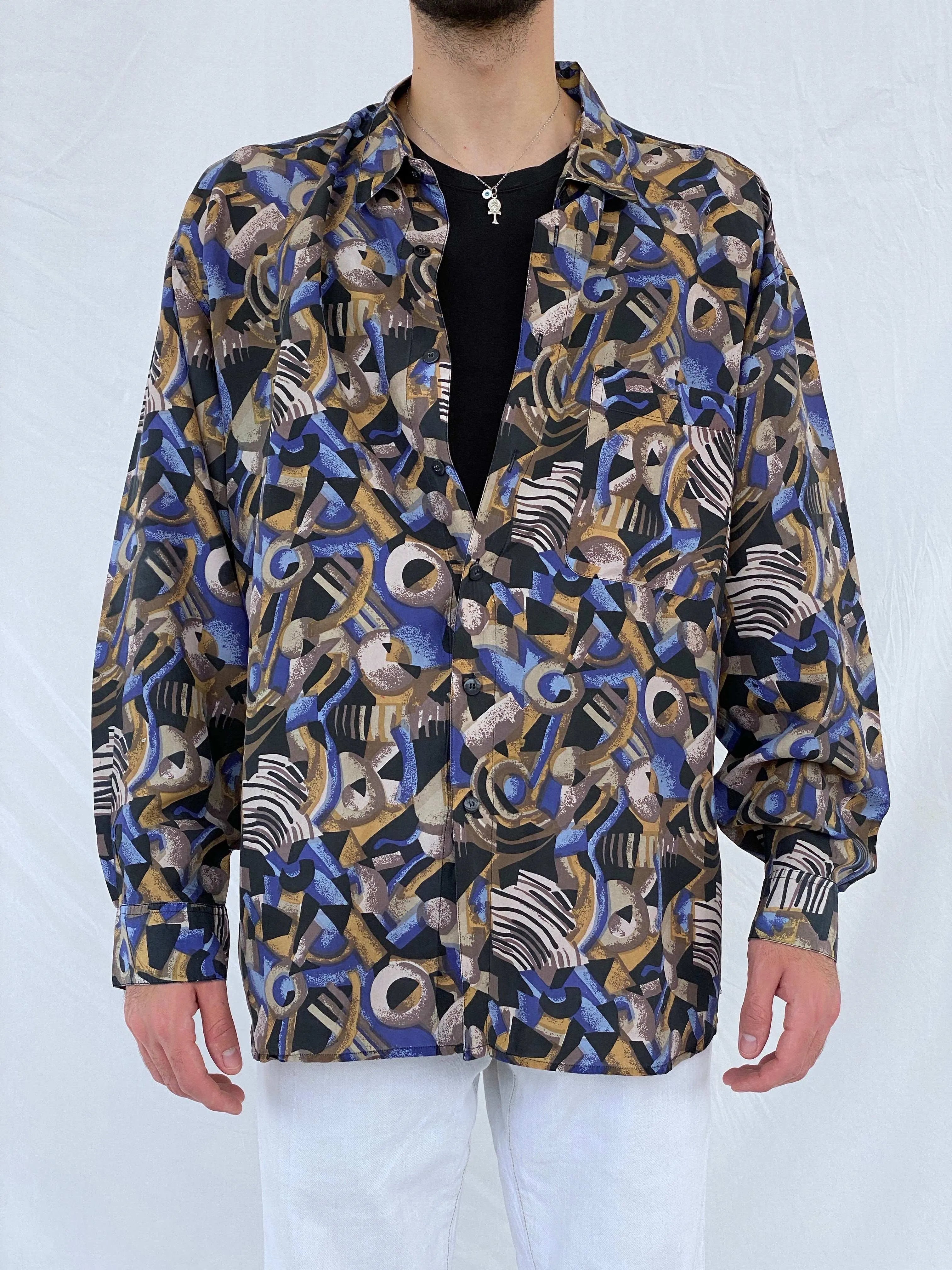 Vintage SUMMA Silk Printed Full Sleeve Shirt Size XL - Balagan Vintage Full Sleeve Shirt 90s, Awsam, full sleeve shirt, mens shirt, printed shirt, printed silk shirt, silk shirt