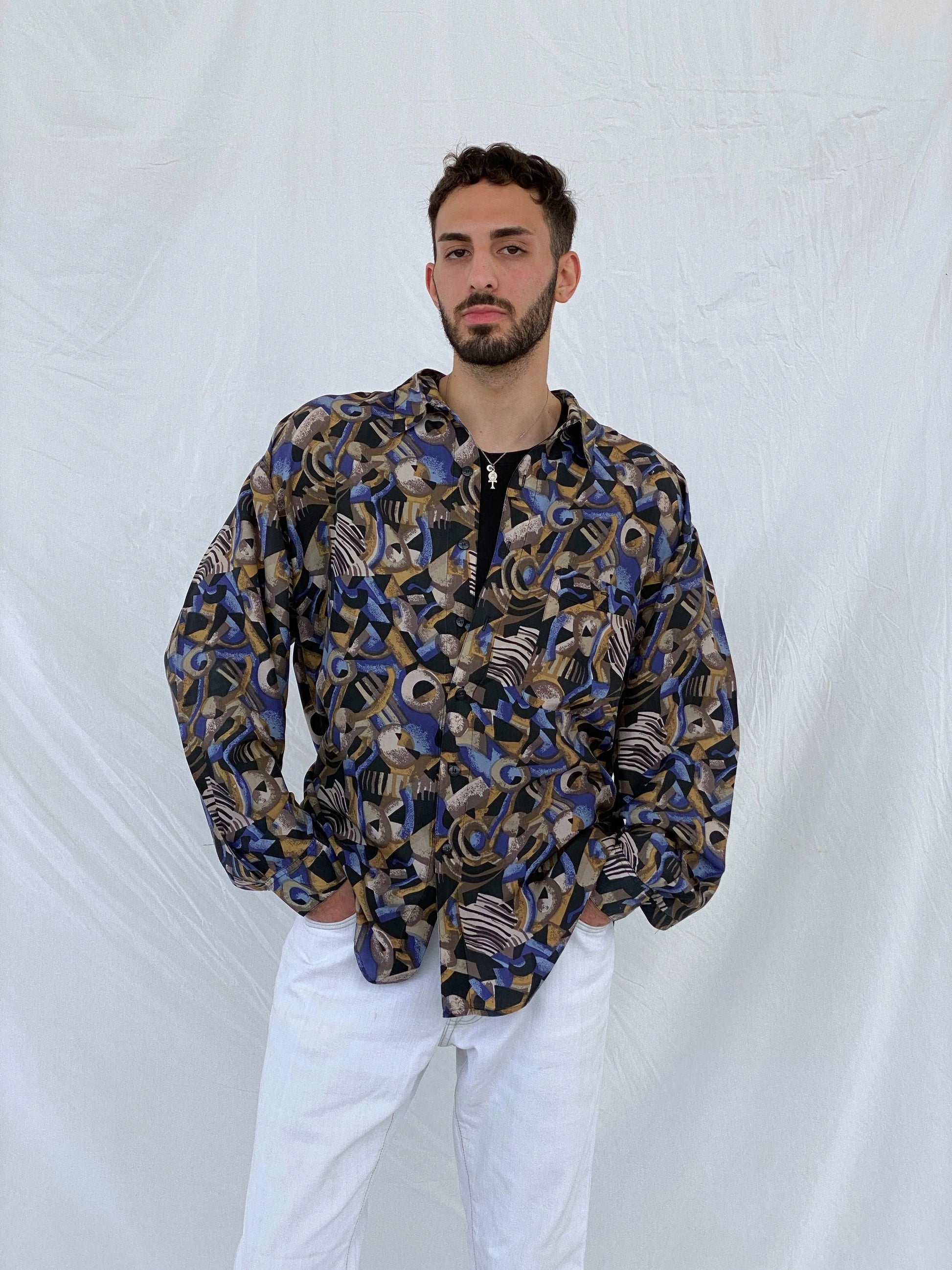 Vintage SUMMA Silk Printed Full Sleeve Shirt Size XL - Balagan Vintage Full Sleeve Shirt 90s, Awsam, full sleeve shirt, mens shirt, printed shirt, printed silk shirt, silk shirt