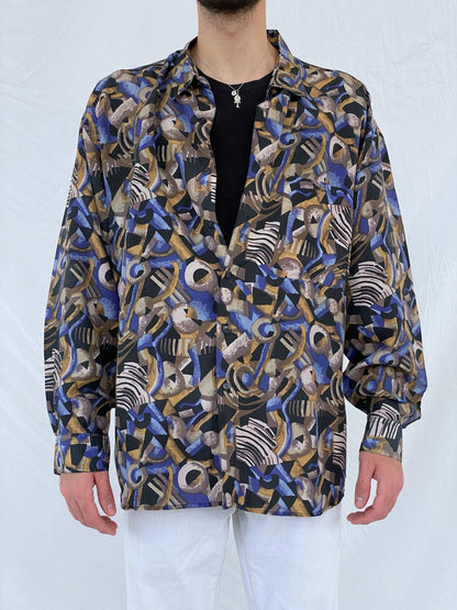 Vintage SUMMA Silk Printed Full Sleeve Shirt Size XL - Balagan Vintage Full Sleeve Shirt 90s, Awsam, full sleeve shirt, mens shirt, printed shirt, printed silk shirt, silk shirt