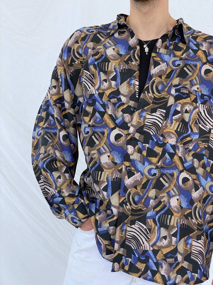 Vintage SUMMA Silk Printed Full Sleeve Shirt Size XL - Balagan Vintage Full Sleeve Shirt 90s, Awsam, full sleeve shirt, mens shirt, printed shirt, printed silk shirt, silk shirt