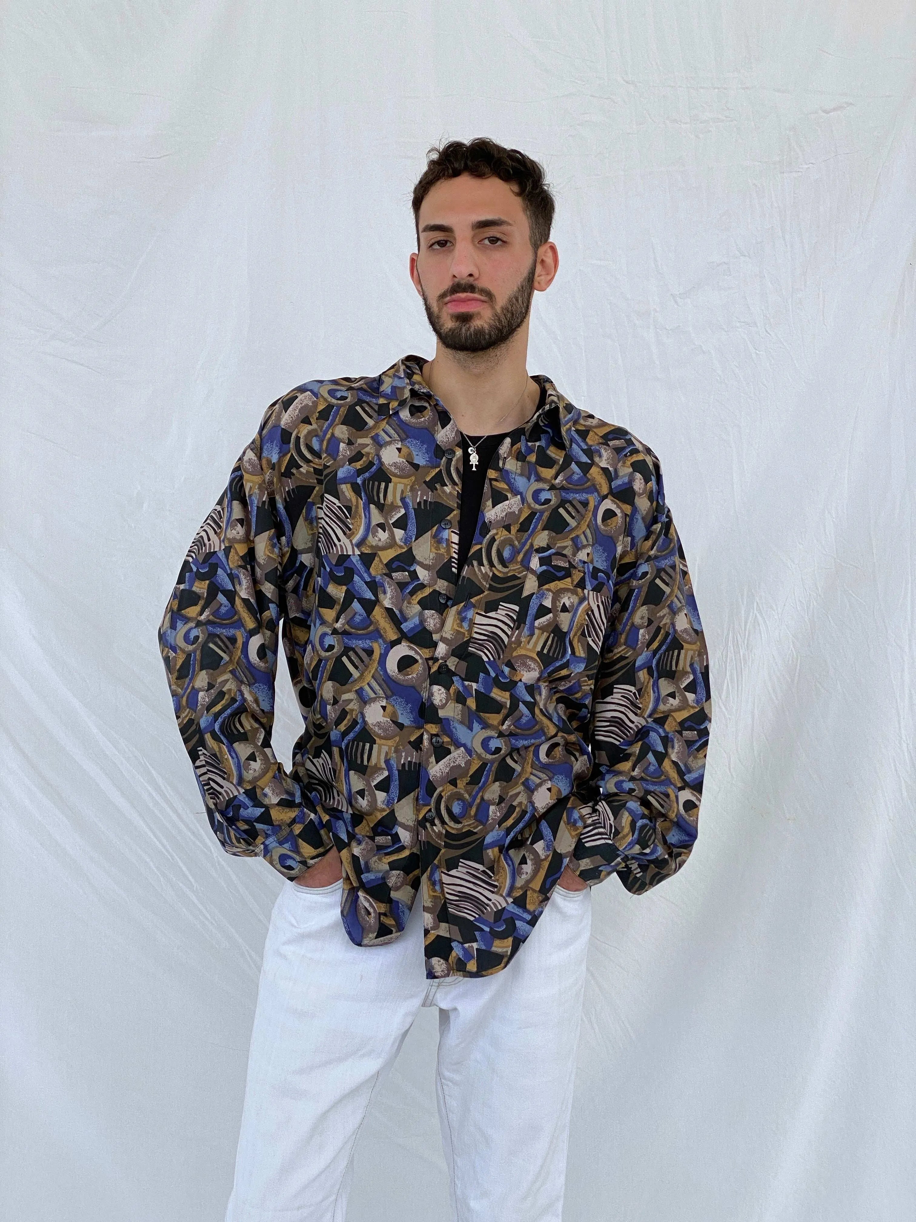 Vintage SUMMA Silk Printed Full Sleeve Shirt Size XL - Balagan Vintage Full Sleeve Shirt 90s, Awsam, full sleeve shirt, mens shirt, printed shirt, printed silk shirt, silk shirt