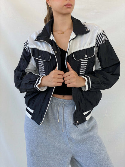 Vintage SUNTERRA Black and White Windbreaker Track Jacket - M - Balagan Vintage Windbreaker Jacket 00s, Coats&Jackets, Mira, vintage, vintage windbreaker, windbreaker, windbreaker jacket, women, Women's Windbreaker Jackets