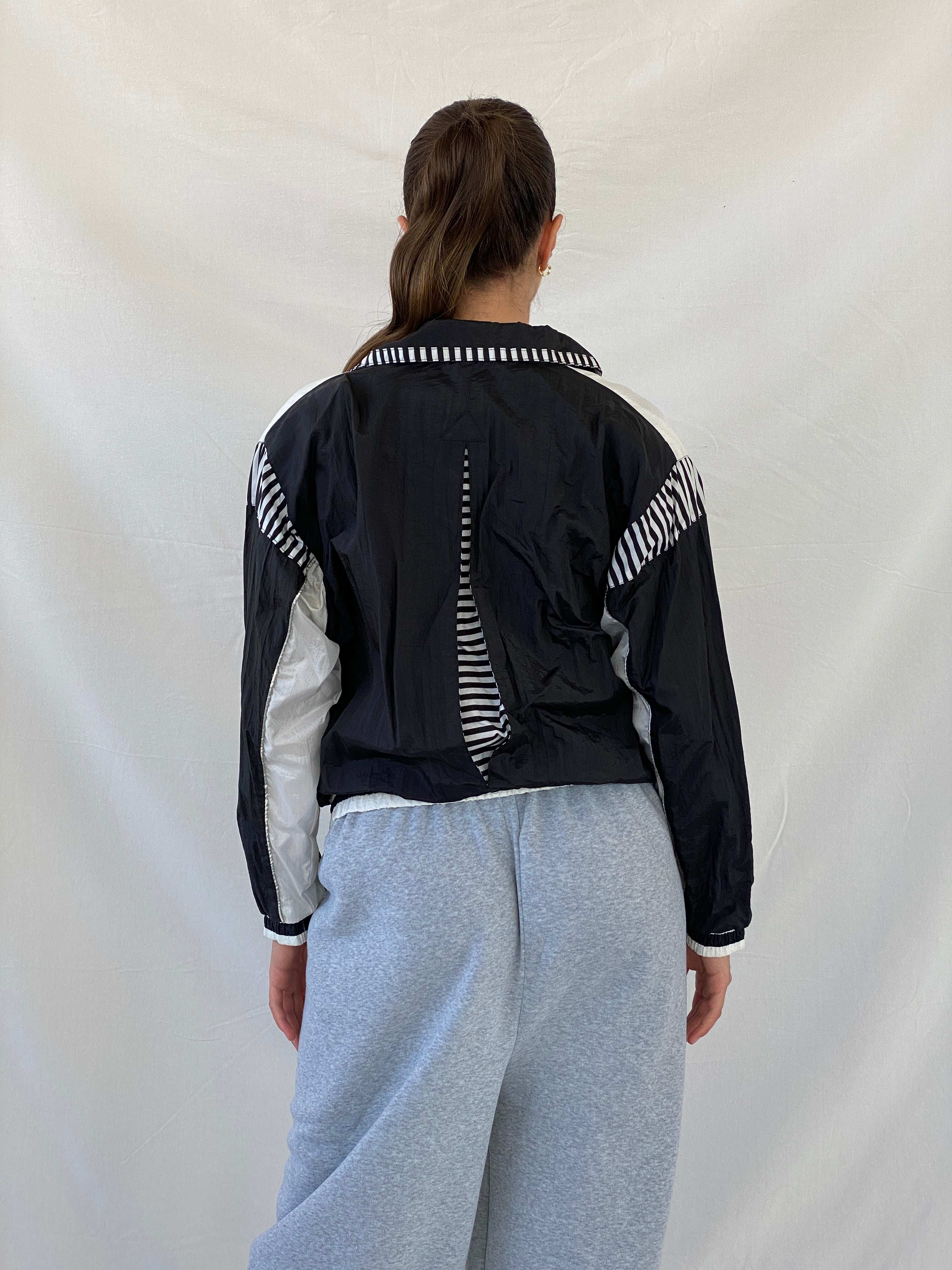 Vintage SUNTERRA Black and White Windbreaker Track Jacket - M - Balagan Vintage Windbreaker Jacket 00s, Mira, vintage, vintage windbreaker, windbreaker, windbreaker jacket, women