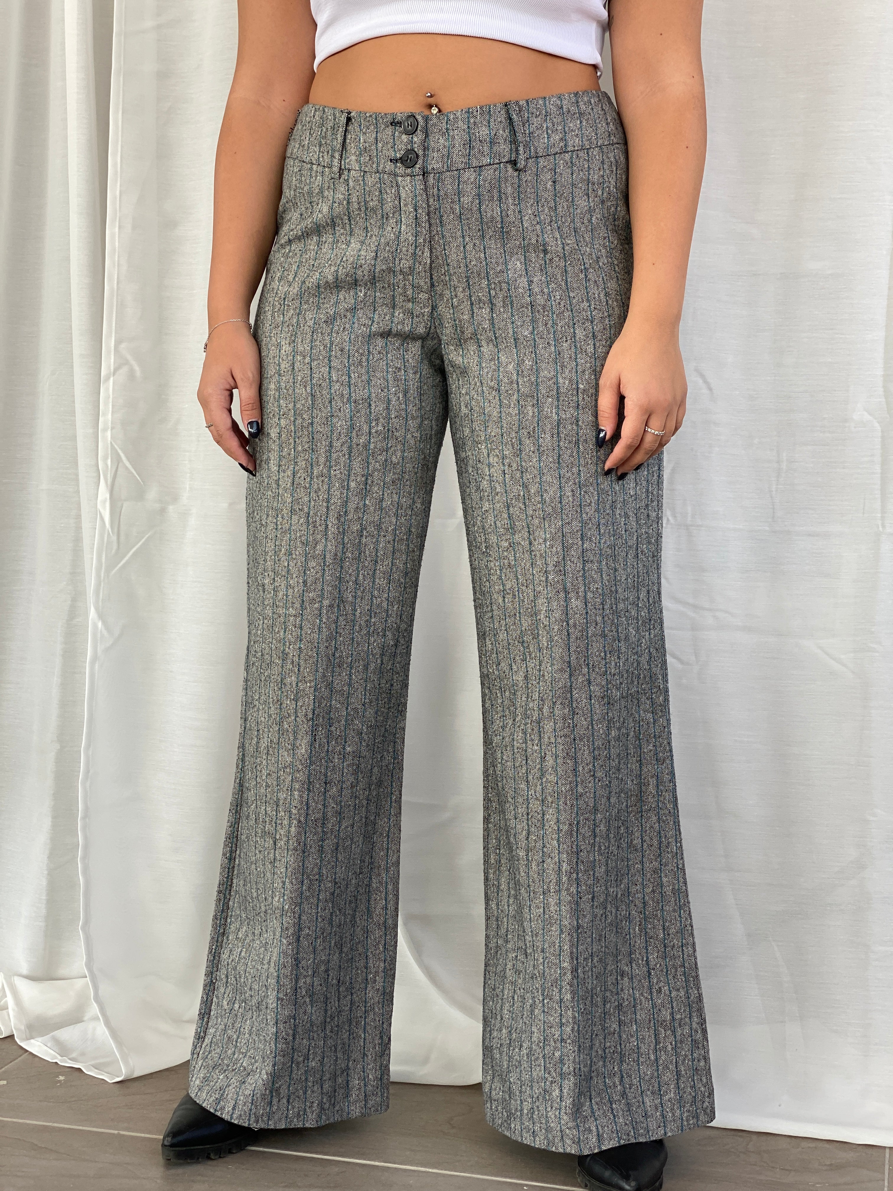 Vintage Surrender Striped Gray Women’s Pants High Rise Office Trousers - L - Balagan Vintage Pants Dina, Office core, pants, striped pants, women pants