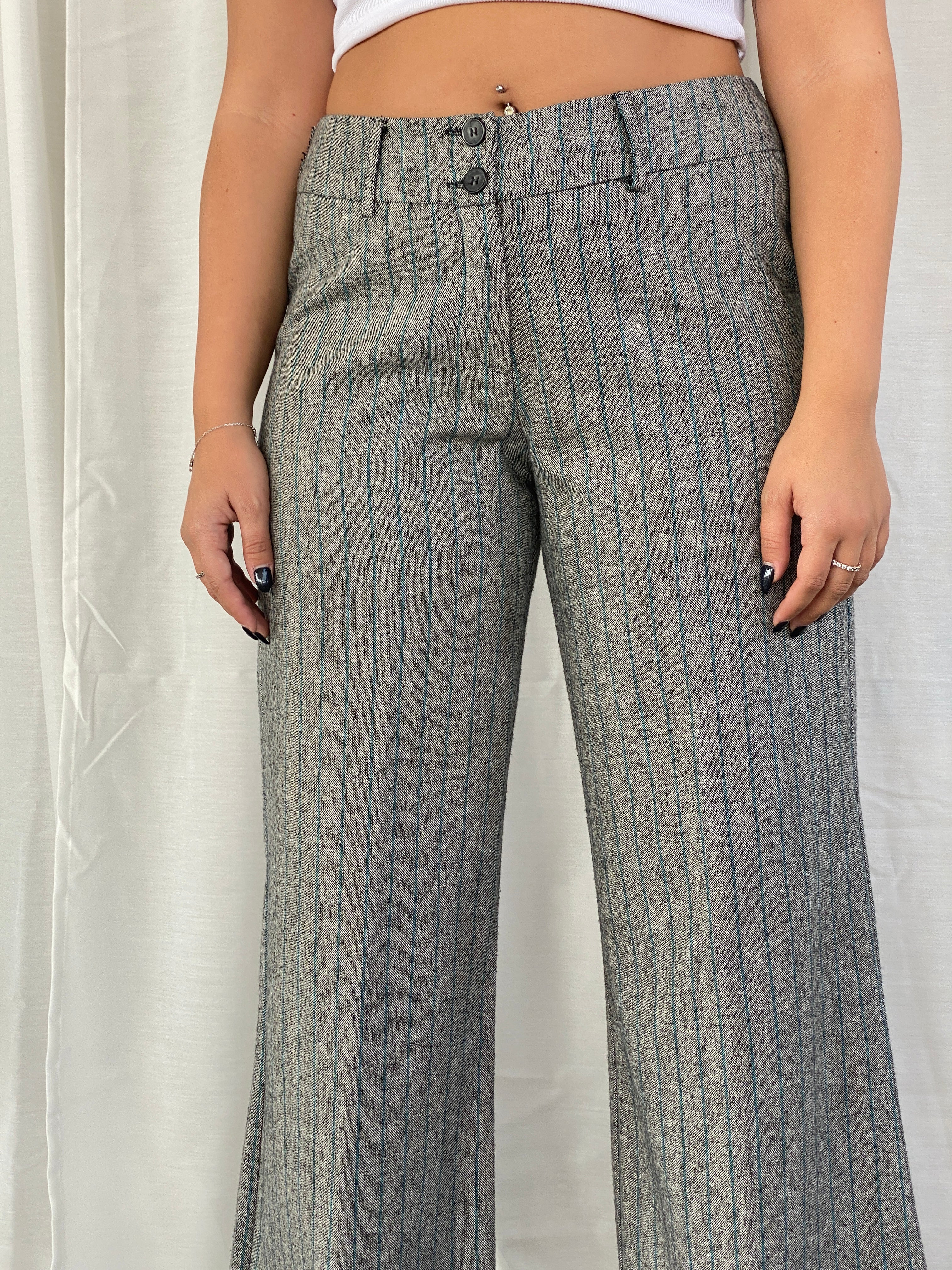 Vintage Surrender Striped Gray Women’s Pants High Rise Office Trousers - L - Balagan Vintage Pants Dina, Office core, pants, striped pants, women pants