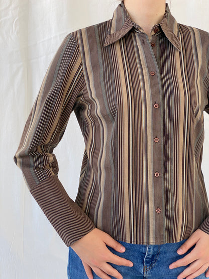 Vintage Taifun Collection Striped Brown Long Sleeve Office Shirt - M - Balagan Vintage Full Sleeve Shirt Ayah, full sleeve shirt, Office core, shirt, women shirt