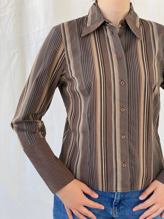 Vintage Taifun Collection Striped Brown Long Sleeve Office Shirt - M - Balagan Vintage Full Sleeve Shirt Ayah, full sleeve shirt, Office core, shirt, women shirt