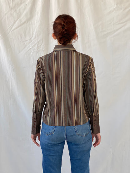 Vintage Taifun Collection Striped Brown Long Sleeve Office Shirt - M - Balagan Vintage Full Sleeve Shirt Ayah, full sleeve shirt, Office core, shirt, women shirt