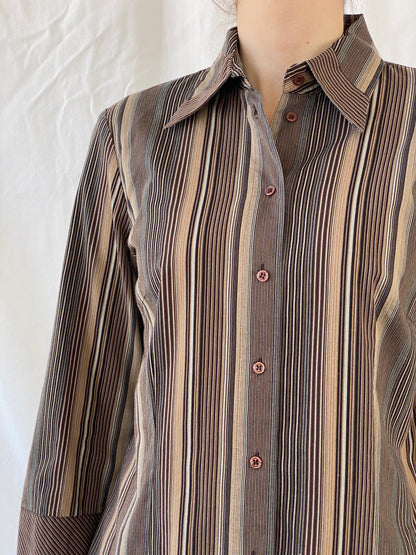 Vintage Taifun Collection Striped Brown Long Sleeve Office Shirt - M - Balagan Vintage Full Sleeve Shirt Ayah, full sleeve shirt, Office core, shirt, women shirt