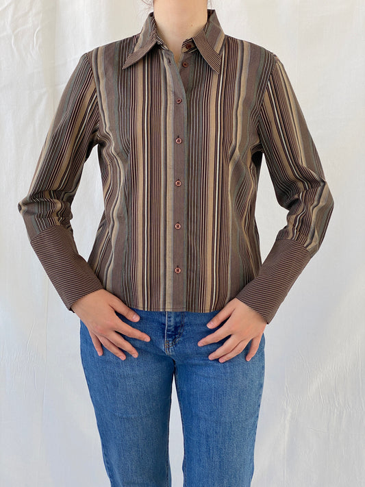 Vintage Taifun Collection Striped Brown Long Sleeve Office Shirt - M - Balagan Vintage Full Sleeve Shirt Ayah, full sleeve shirt, Office core, shirt, women shirt