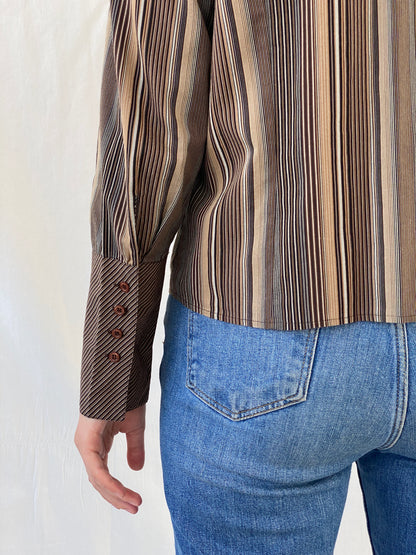 Vintage Taifun Collection Striped Brown Long Sleeve Office Shirt - M - Balagan Vintage Full Sleeve Shirt Ayah, full sleeve shirt, Office core, shirt, women shirt