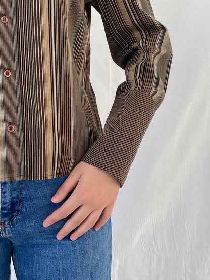 Vintage Taifun Collection Striped Brown Long Sleeve Office Shirt - M - Balagan Vintage Full Sleeve Shirt Ayah, full sleeve shirt, Office core, shirt, women shirt